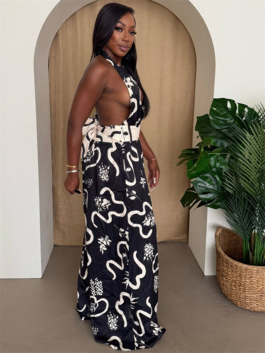 Botanic Maze Halter Wide - leg Jumpsuit - AV Fashion’s