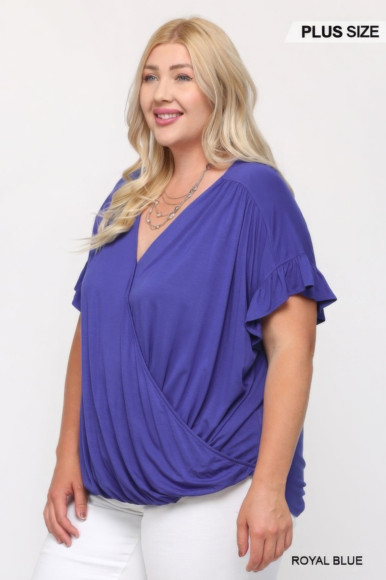 Solid Viscose Knit Surplice Top With Ruffle Sleeve - AV Fashion’s