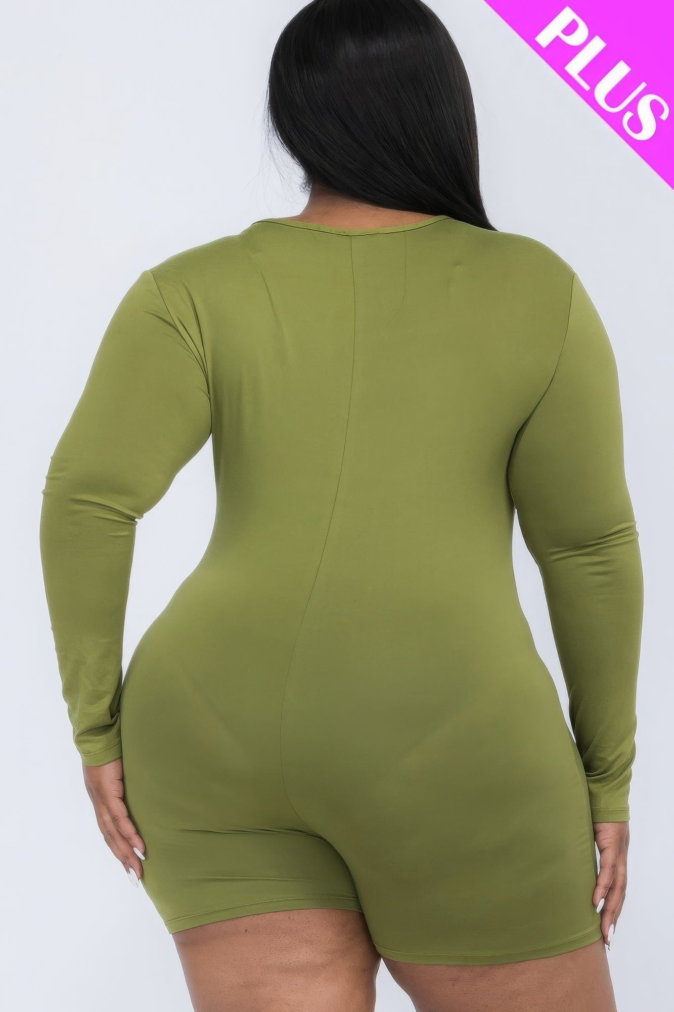 Plus V-neck Long Sleeve Bodycon Romper - AV Fashion’s