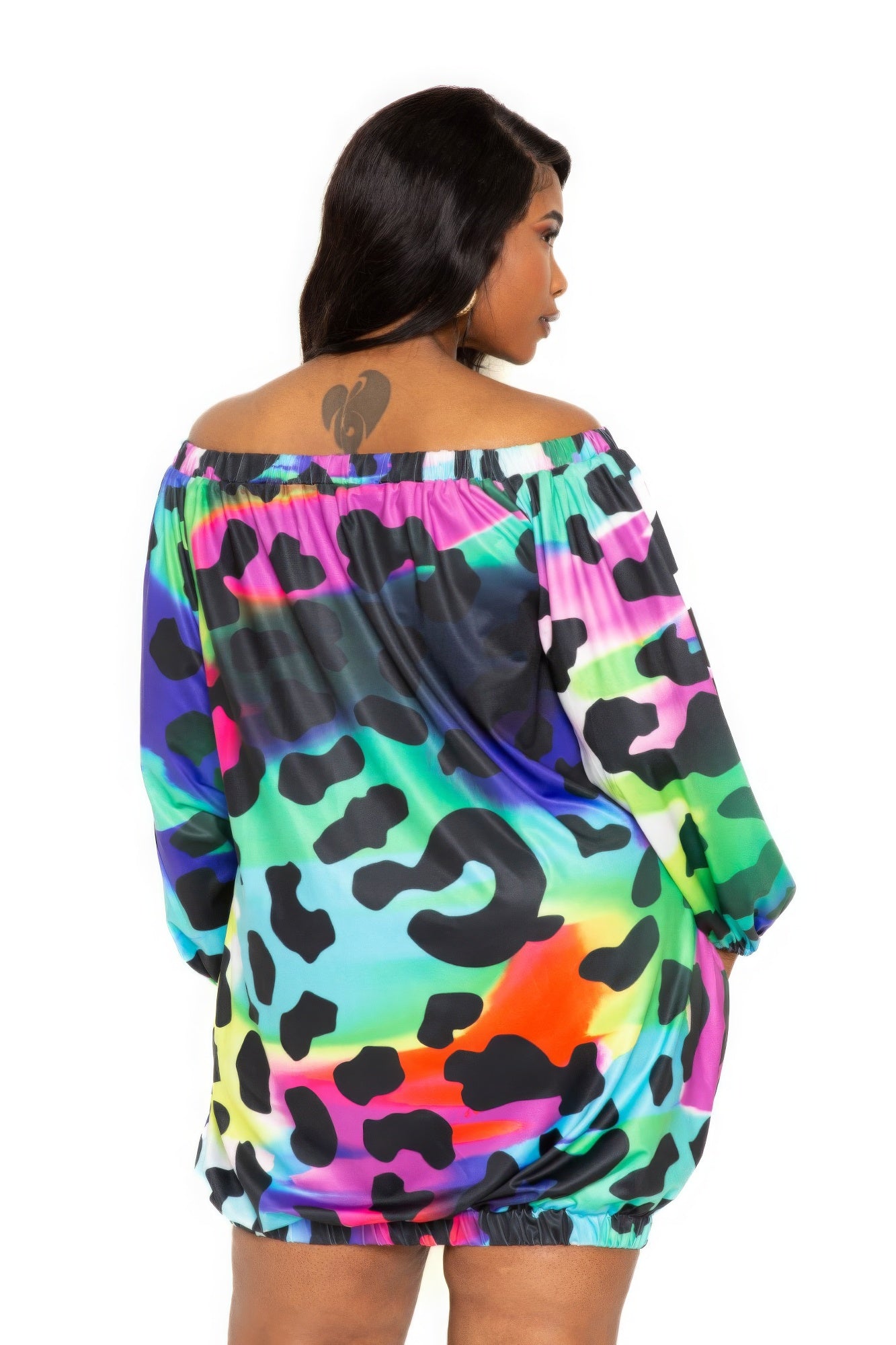 Electric leopard off shoulder bubble mini dress - AV Fashion’s