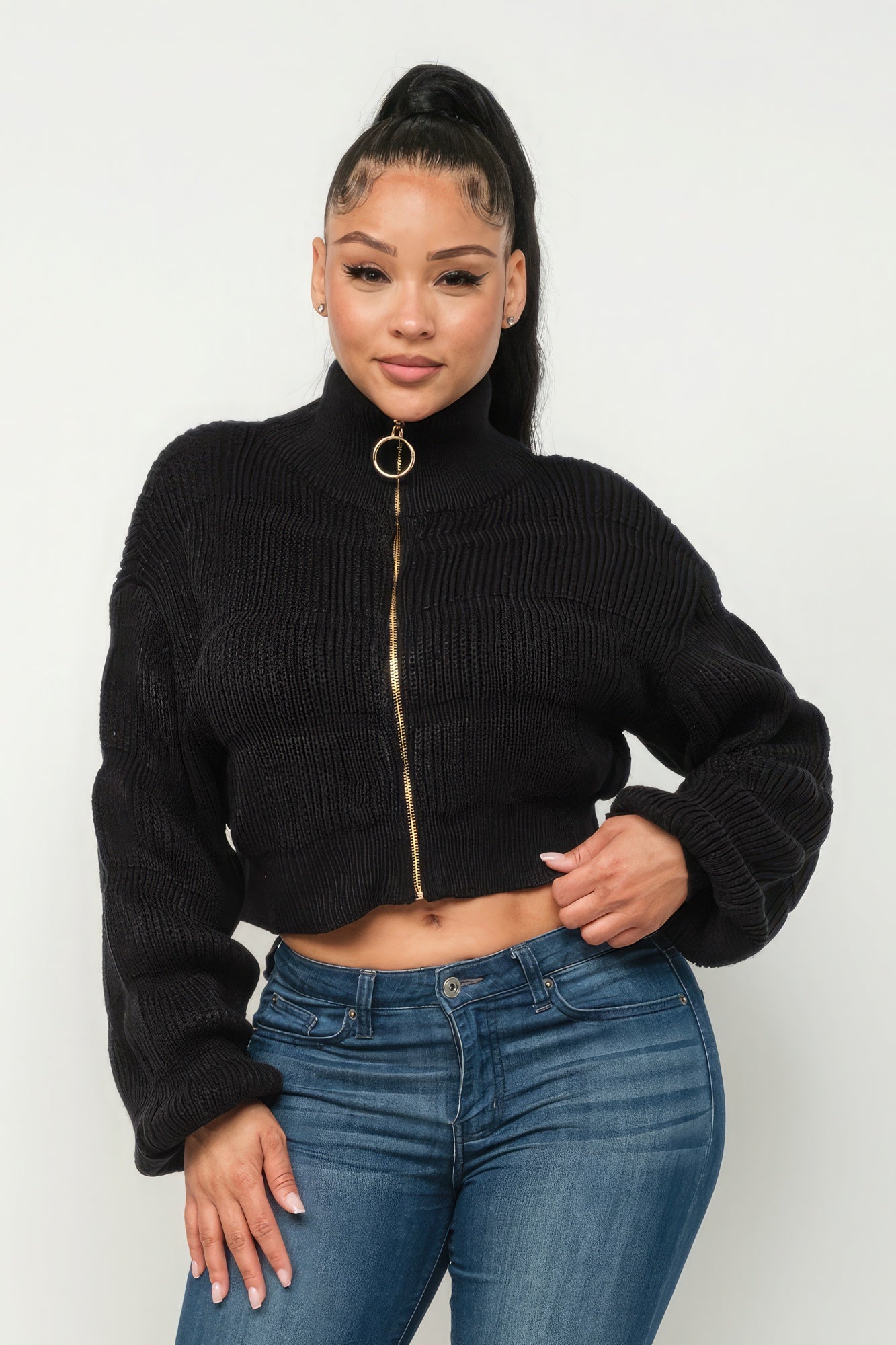 Michelin Sweater Top W/ Front Zipper - AV Fashion’s