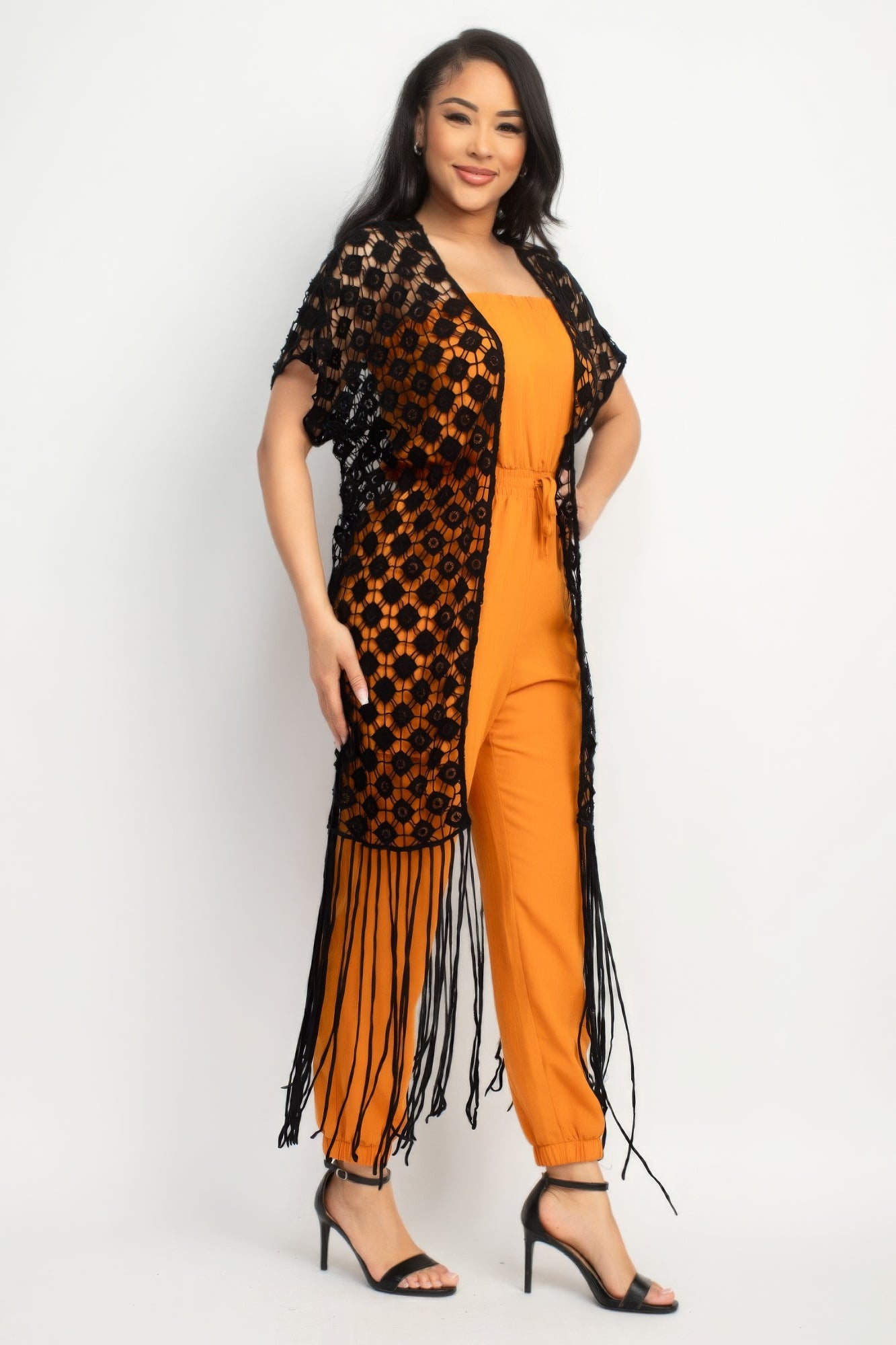 Crocheted Open-front Fringe Kimono - AV Fashion’s