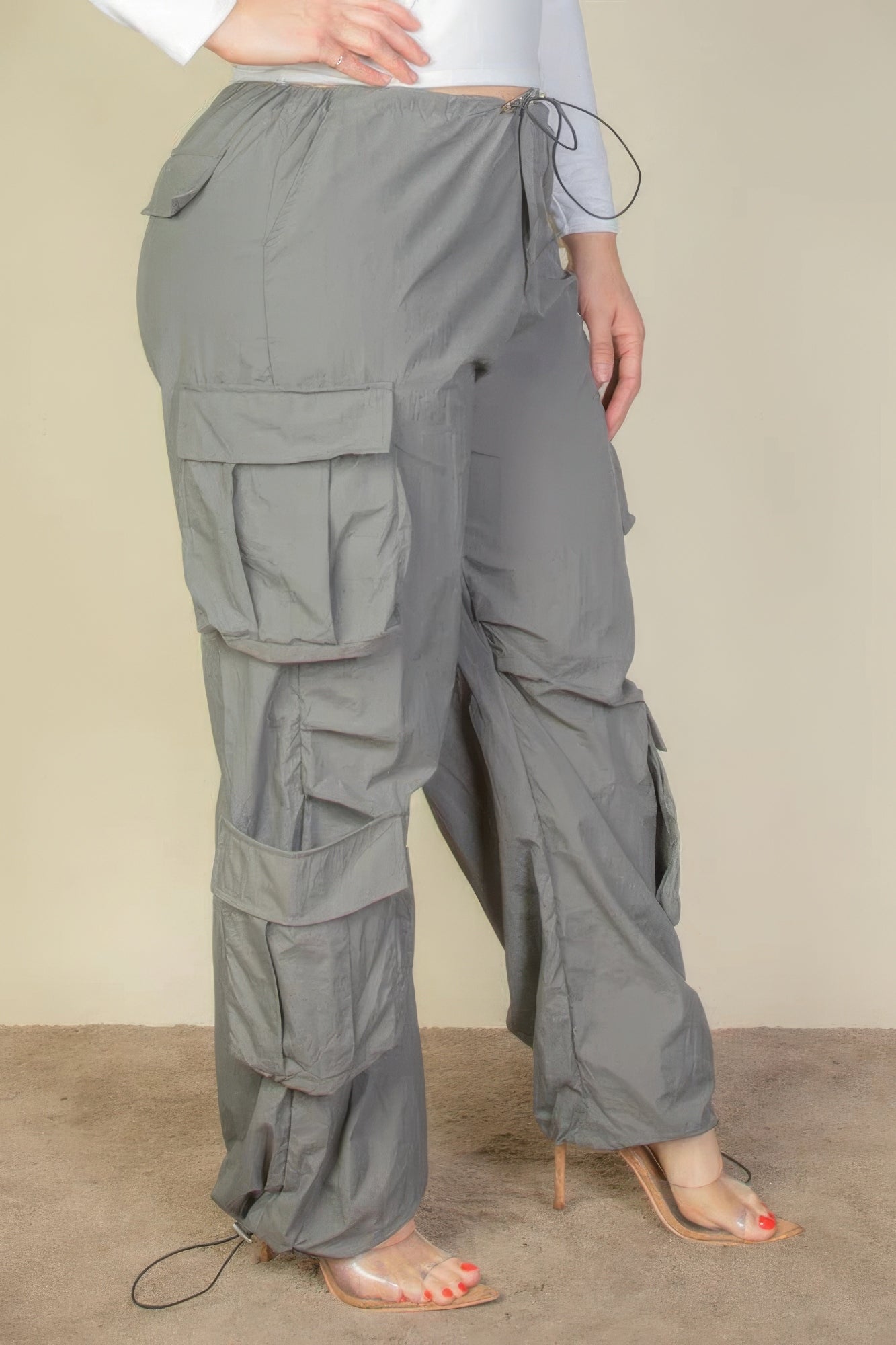 Plus Size Flap Pockets Drawstring Ruched Parachute Pants - AV Fashion’s
