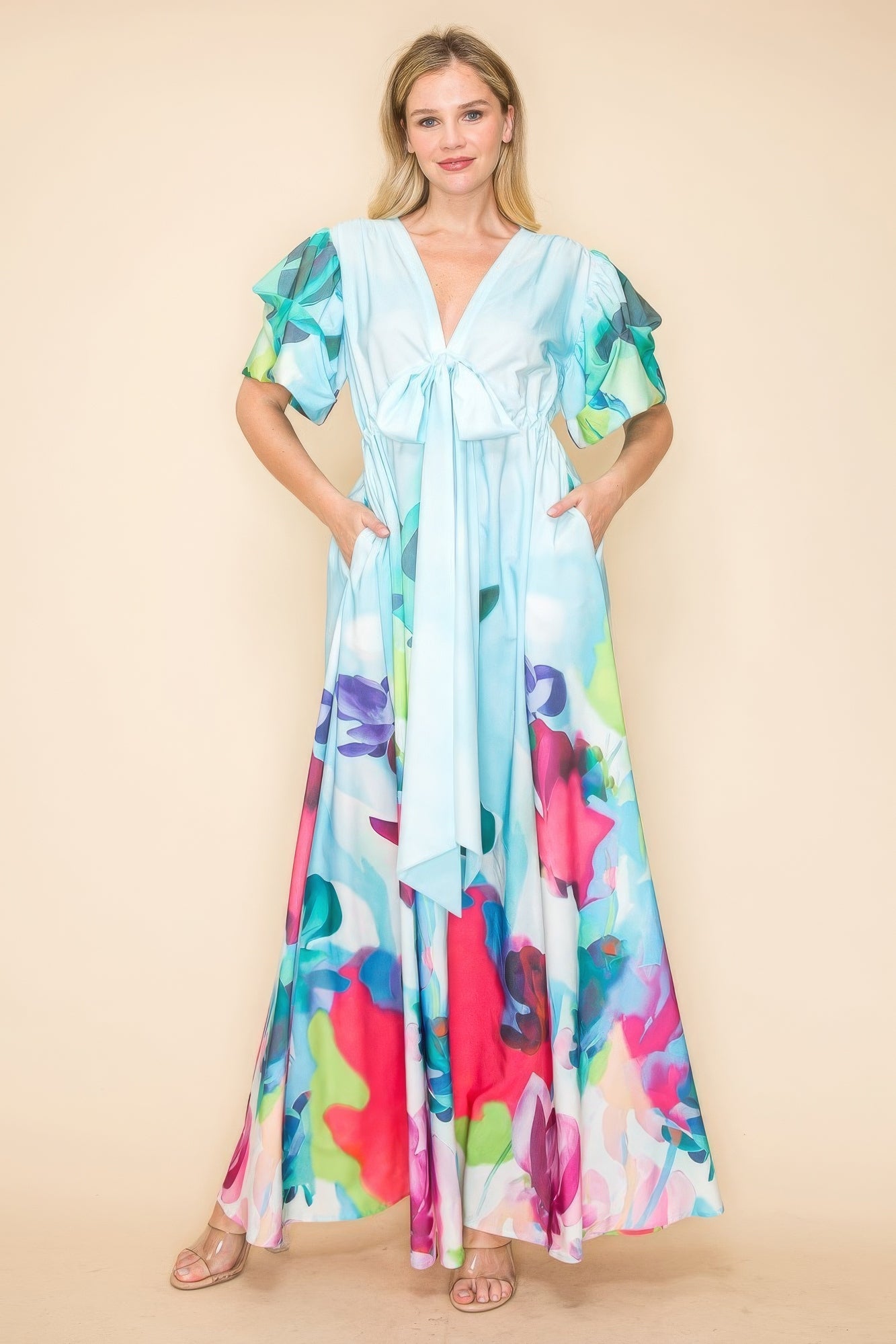 Printed V Neck Maxi Dress - AV Fashion’s