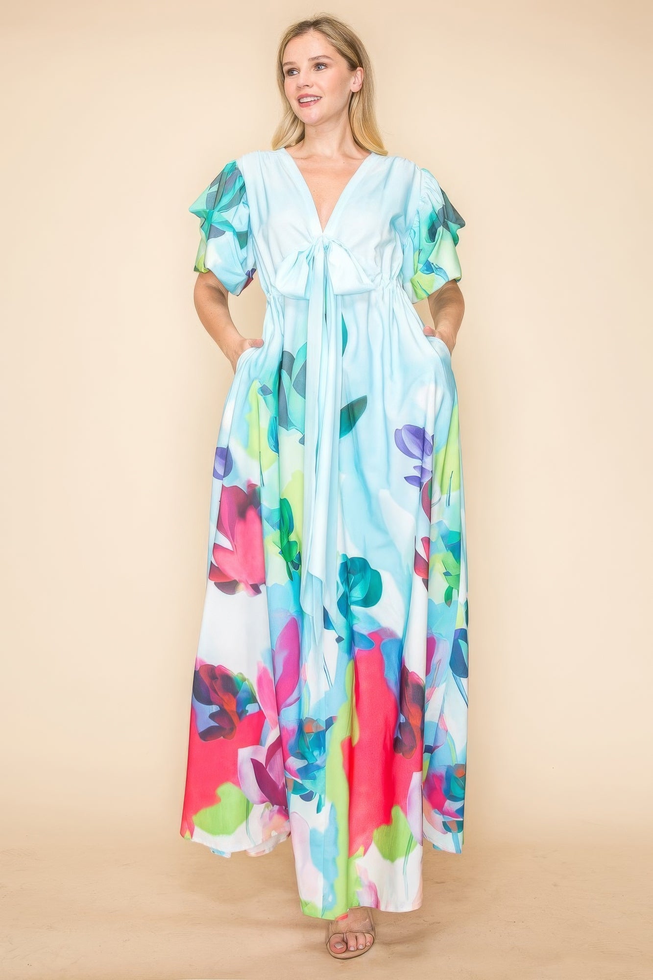 Printed V Neck Maxi Dress - AV Fashion’s