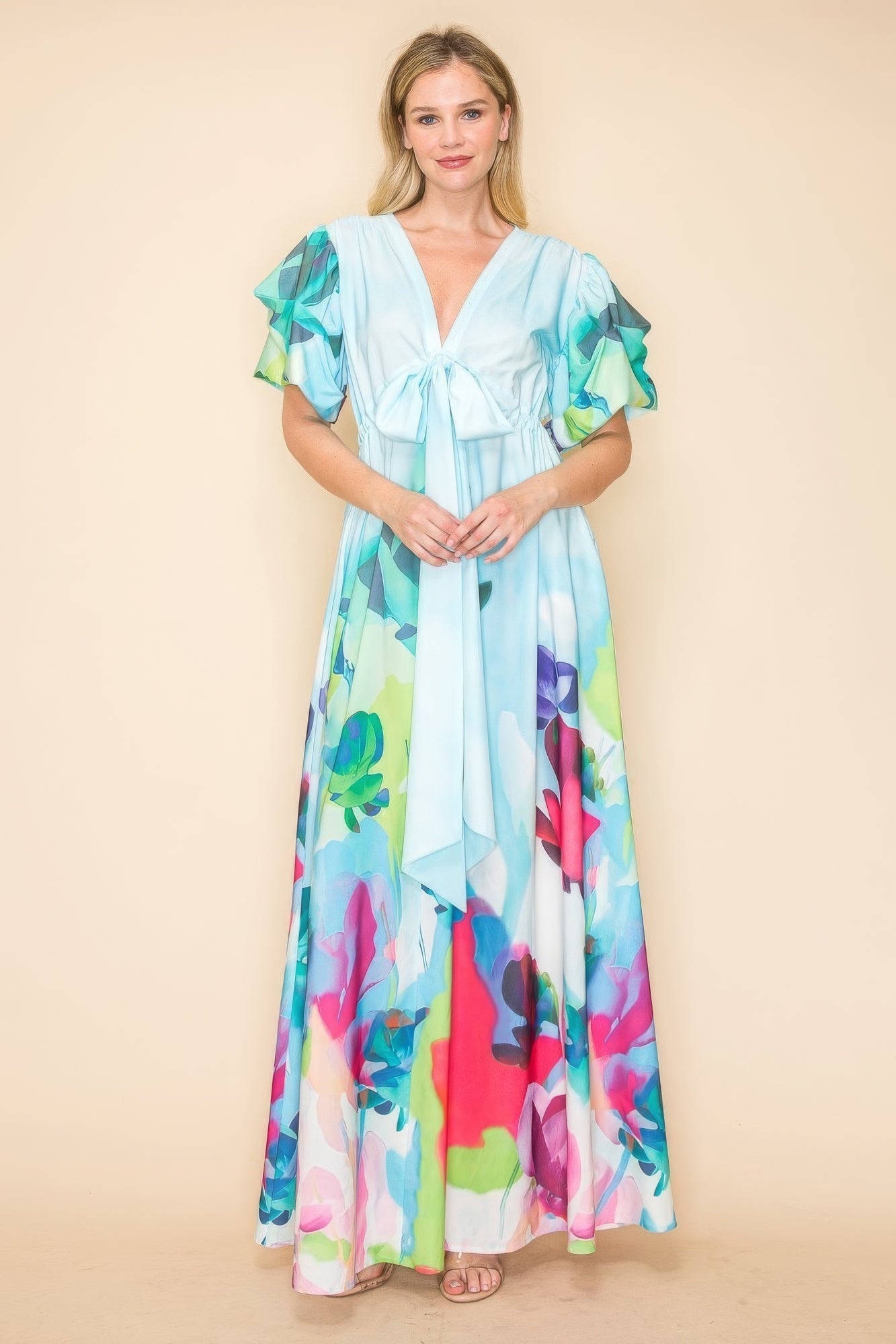 Printed V Neck Maxi Dress - AV Fashion’s