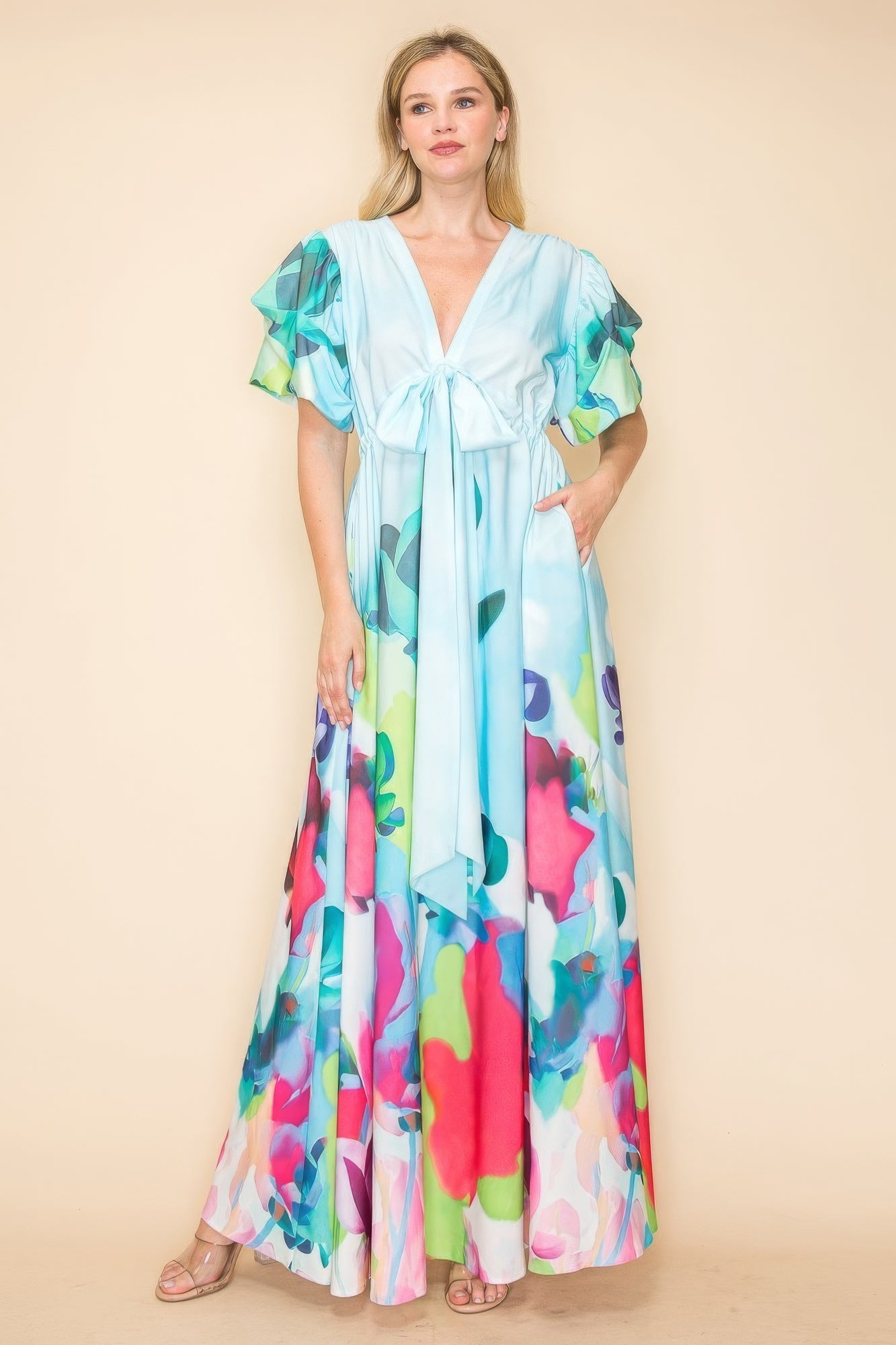Printed V Neck Maxi Dress - AV Fashion’s