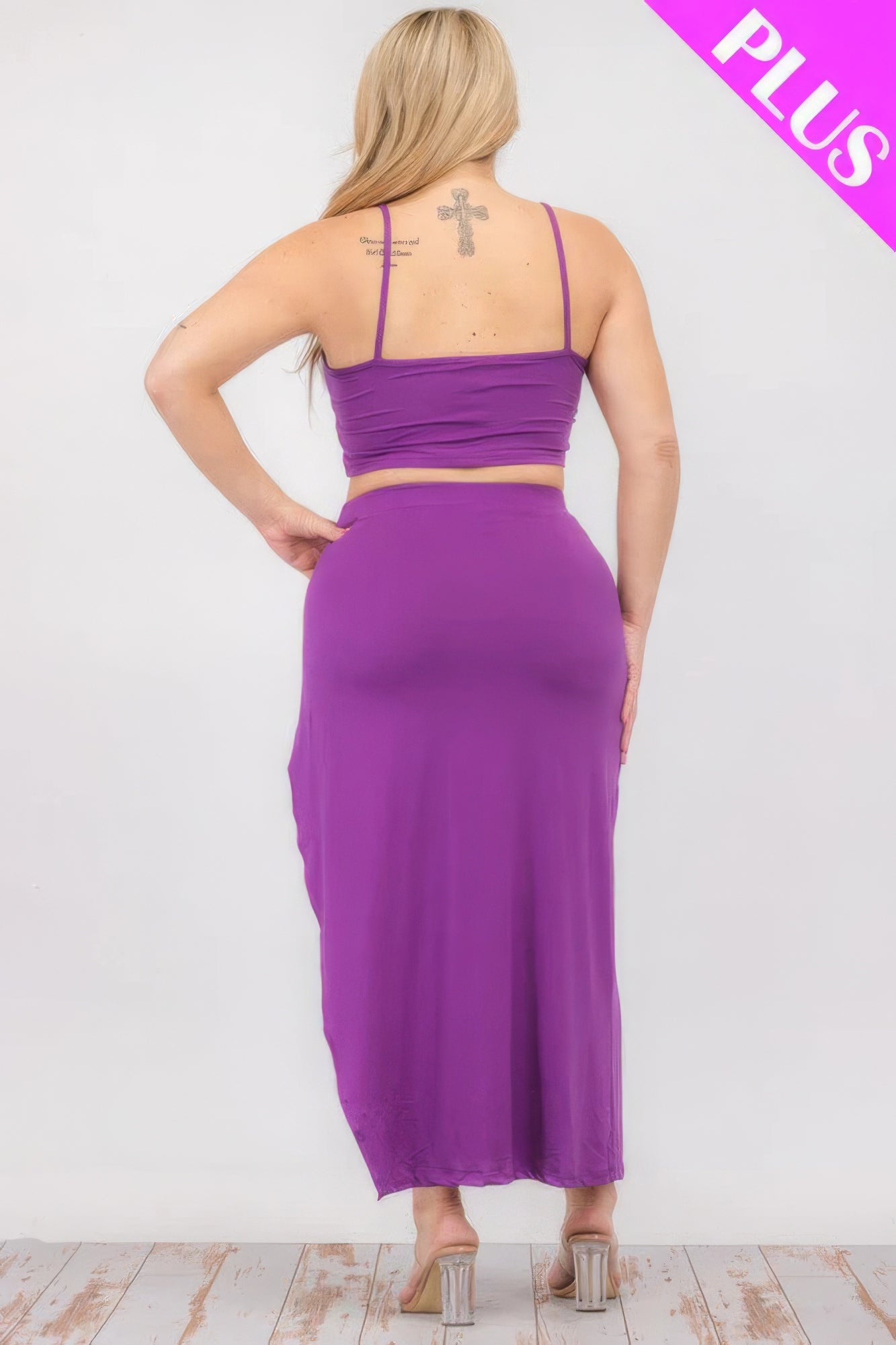 Plus Size Crop Cami & Split Thigh Maxi Skirt Set - AV Fashion’s