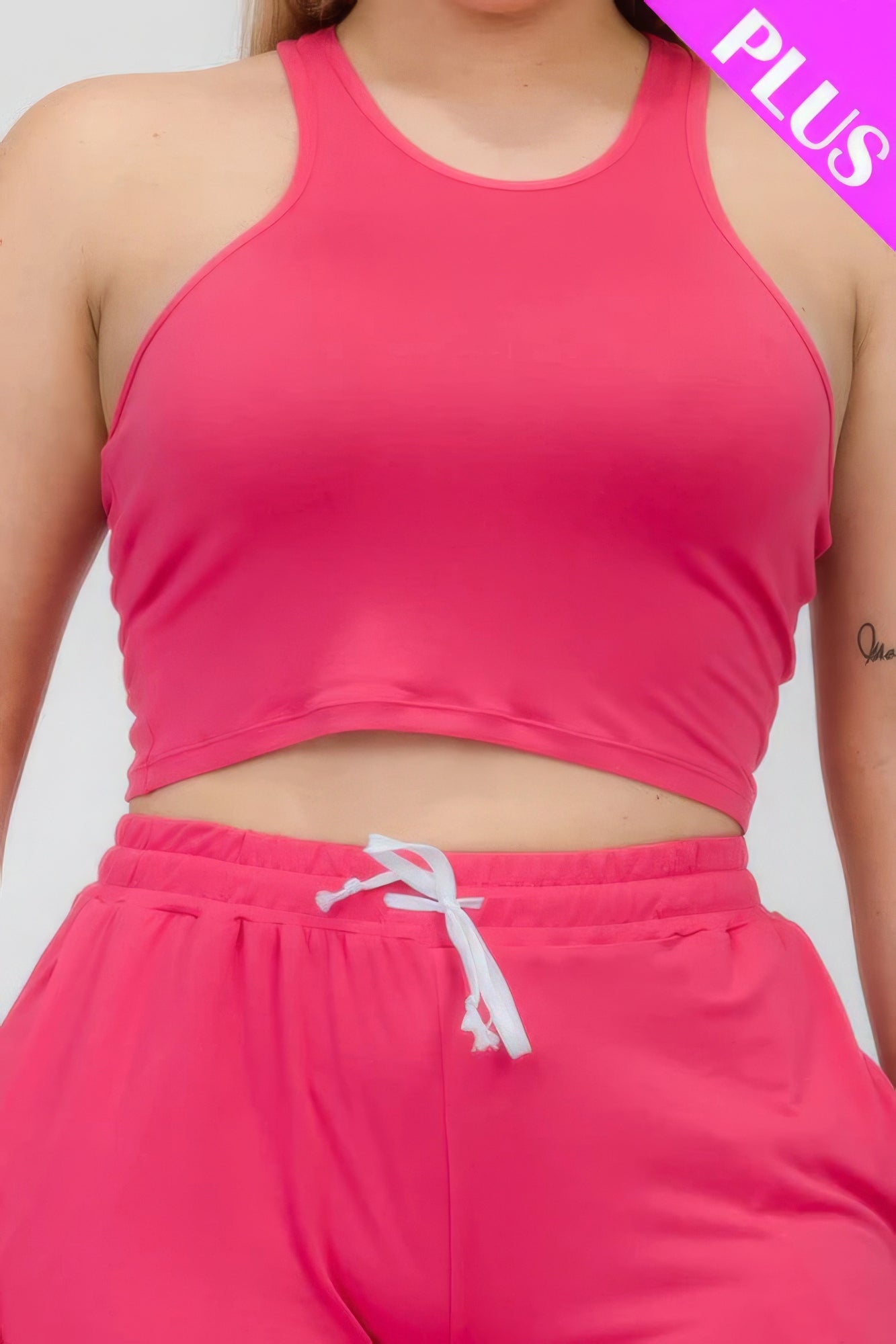 Plus Size Crop Tank Top & Ruched Pants Set - AV Fashion’s