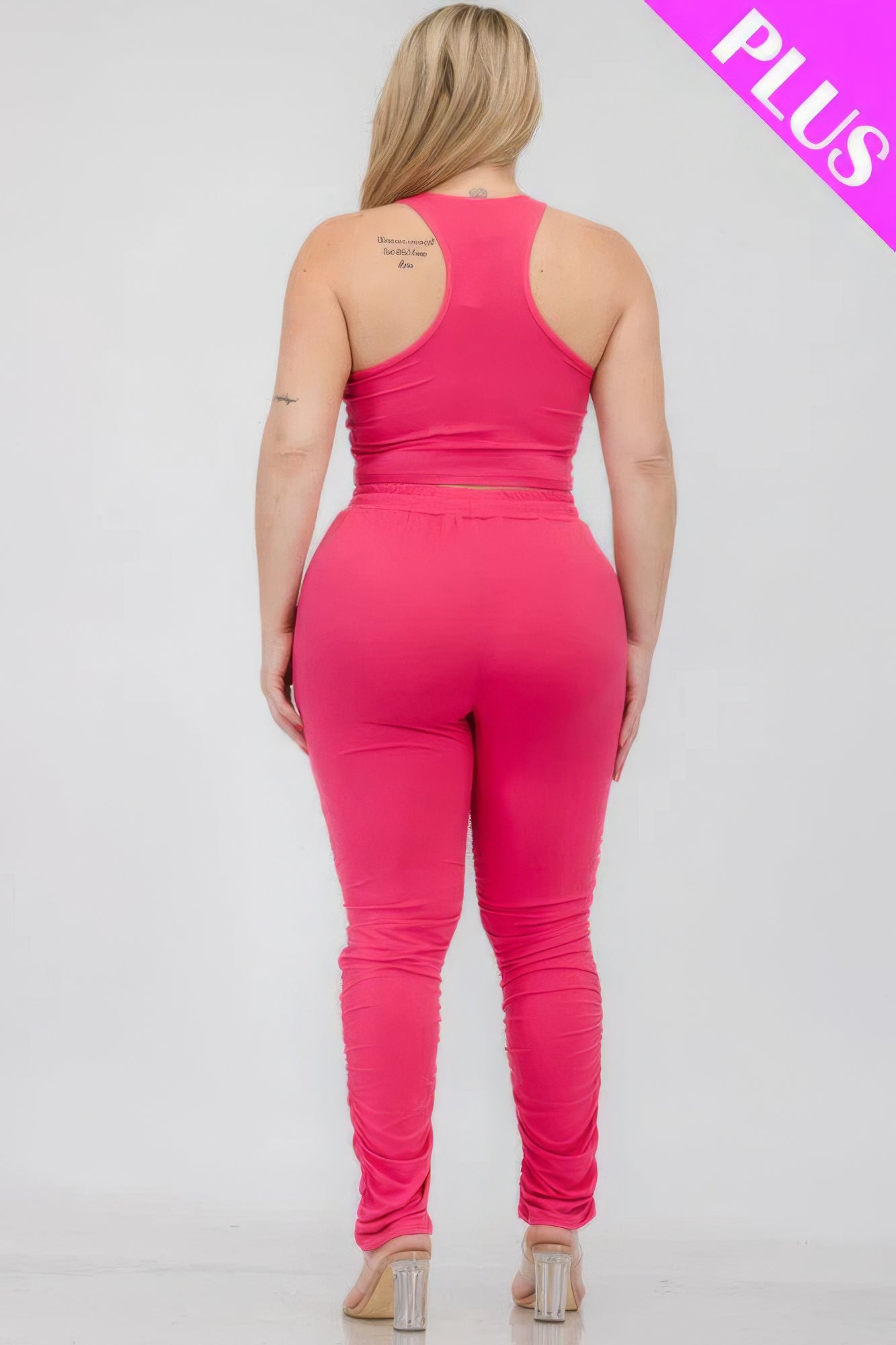 Plus Size Crop Tank Top & Ruched Pants Set - AV Fashion’s