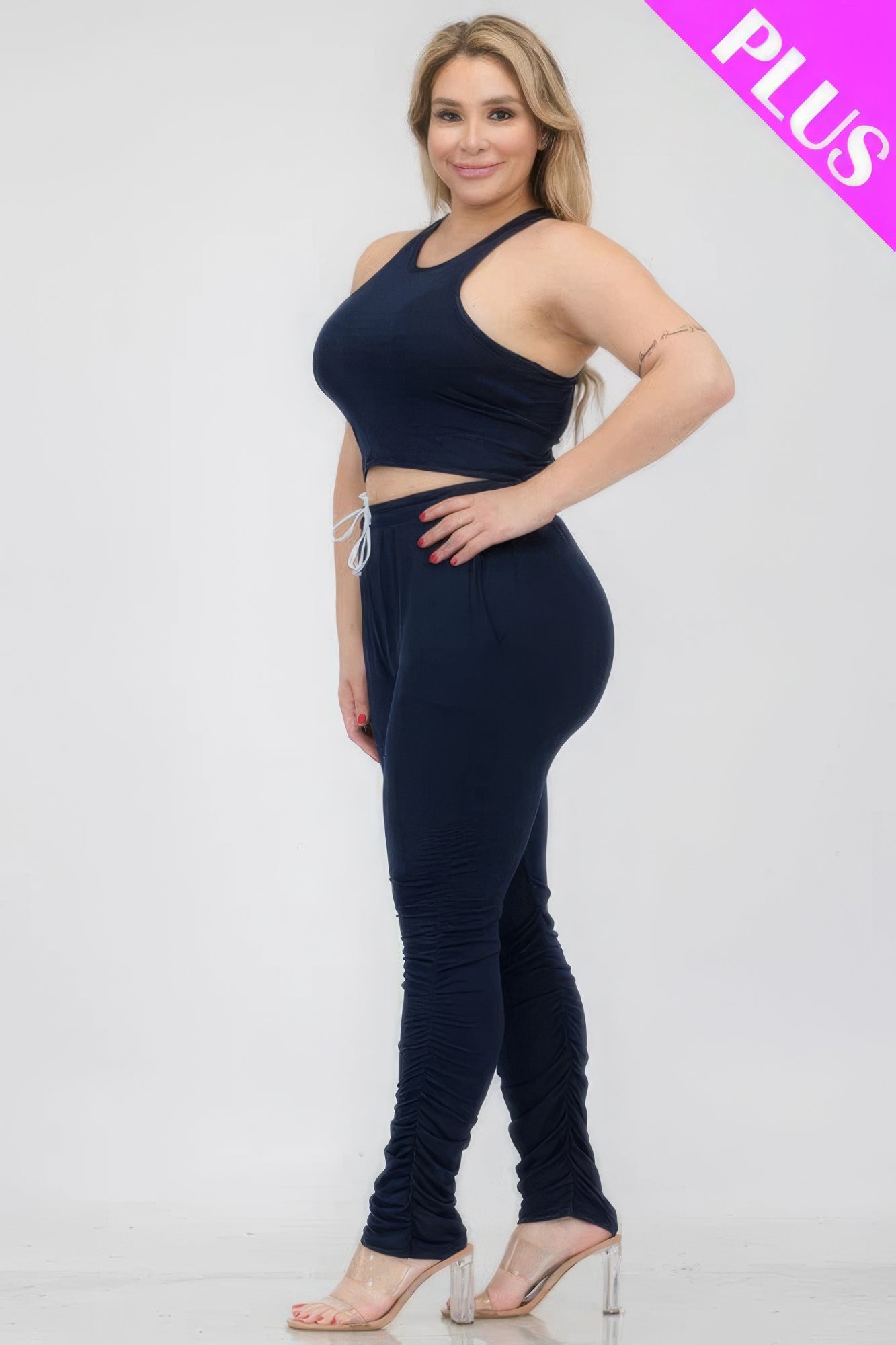 Plus Size Crop Tank Top & Ruched Pants Set - AV Fashion’s