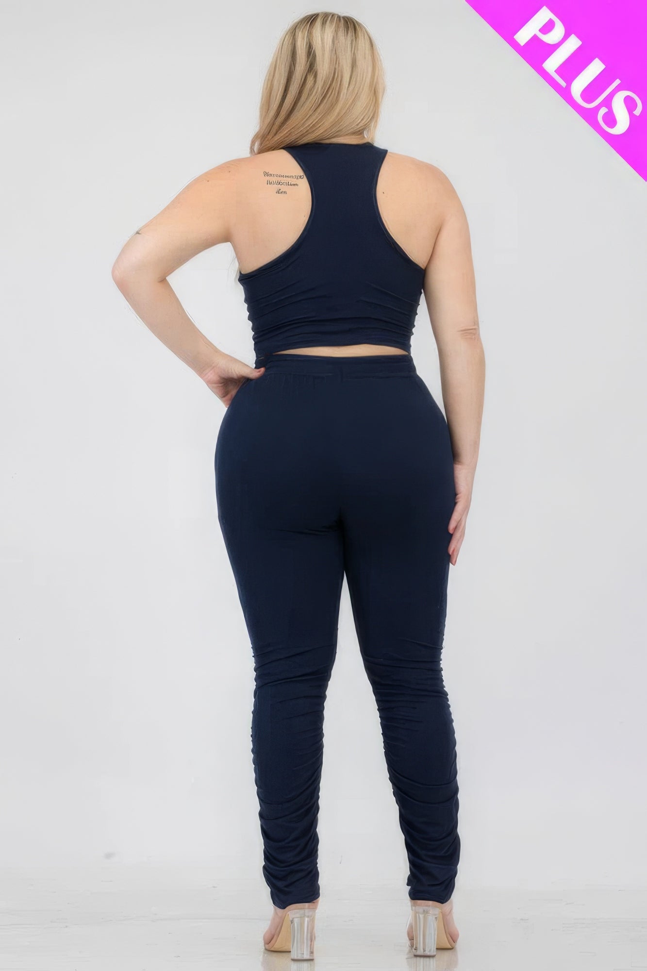 Plus Size Crop Tank Top & Ruched Pants Set - AV Fashion’s
