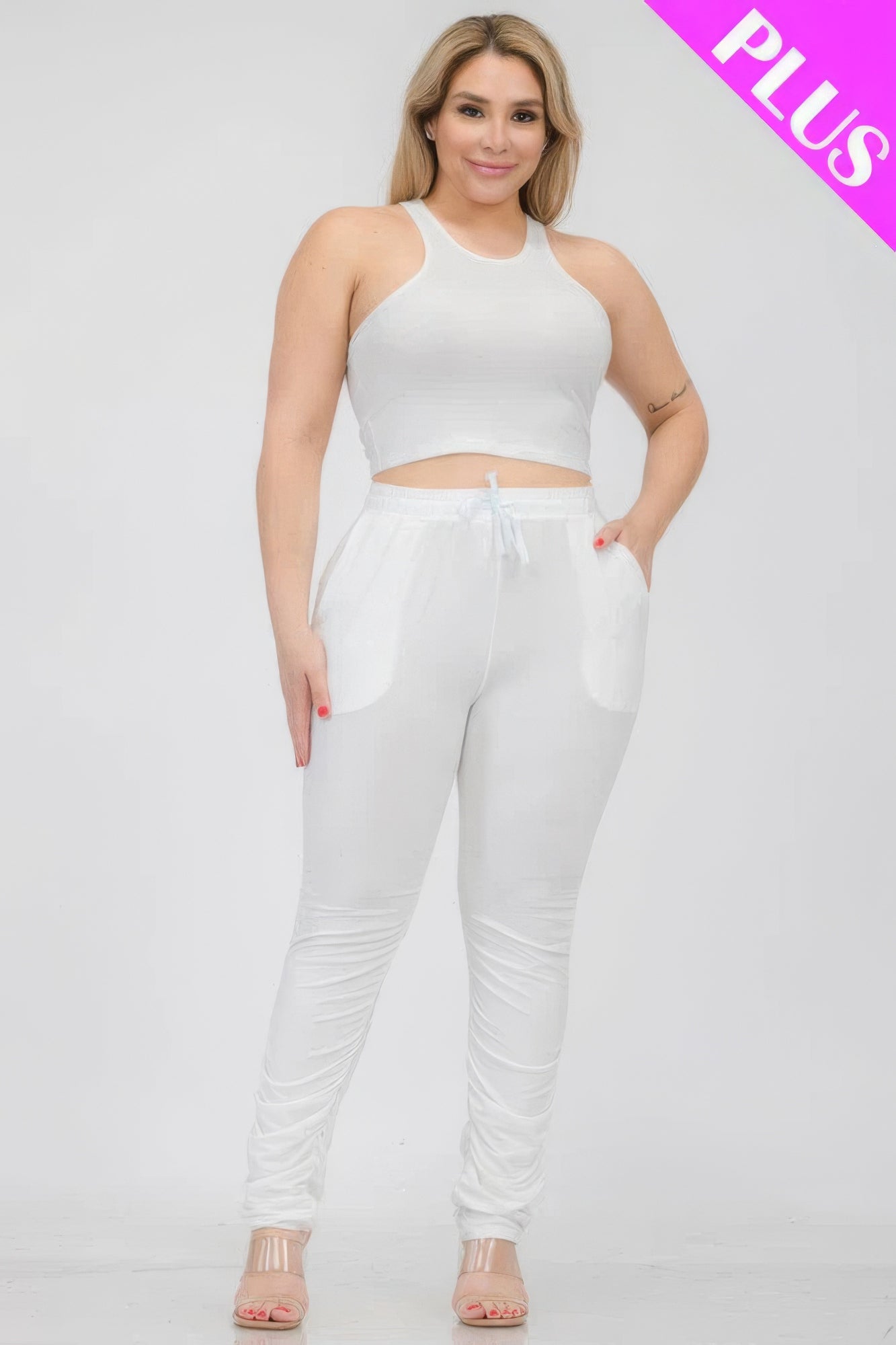 Plus Size Crop Tank Top & Ruched Pants Set - AV Fashion’s