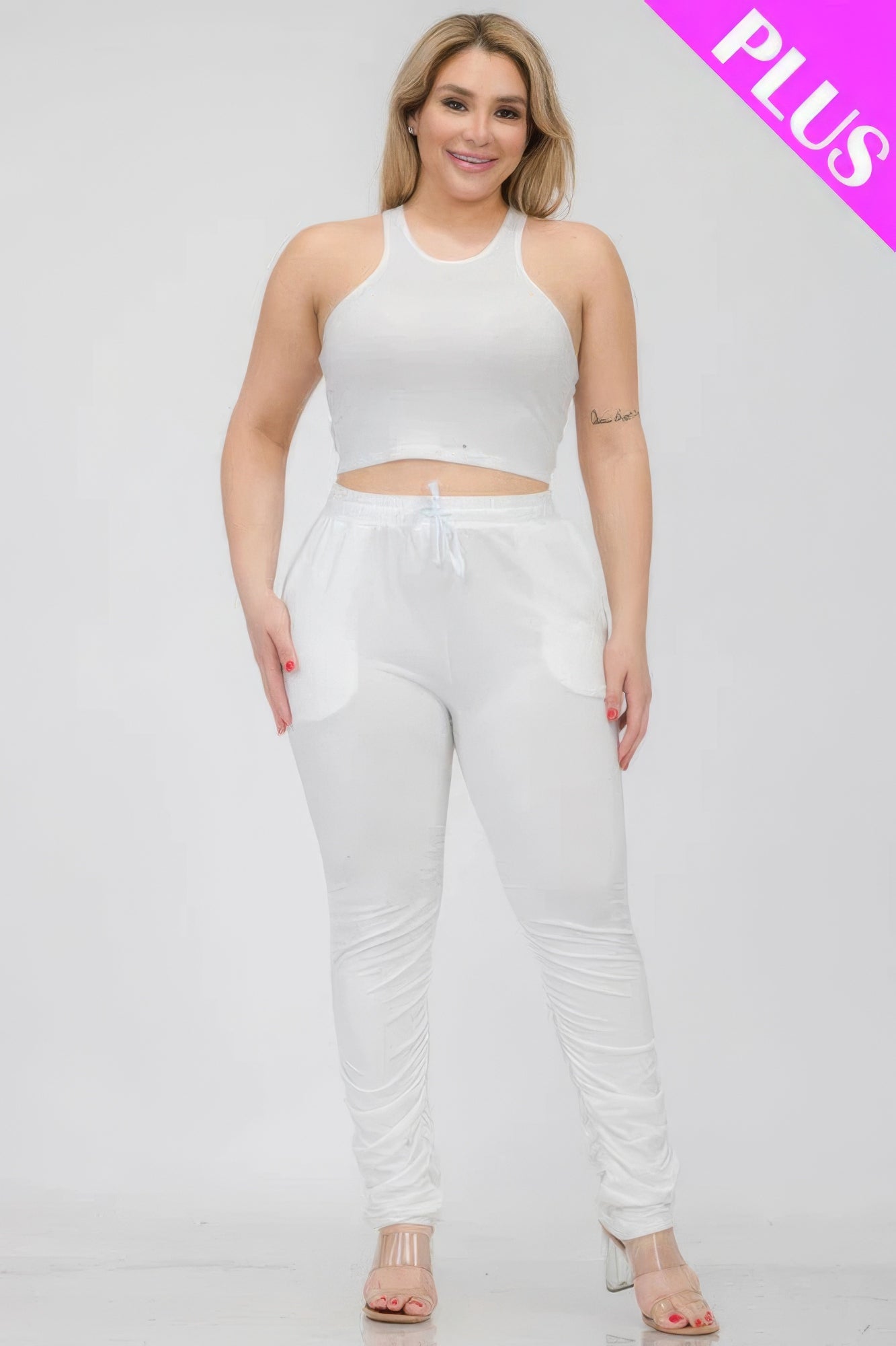 Plus Size Crop Tank Top & Ruched Pants Set - AV Fashion’s