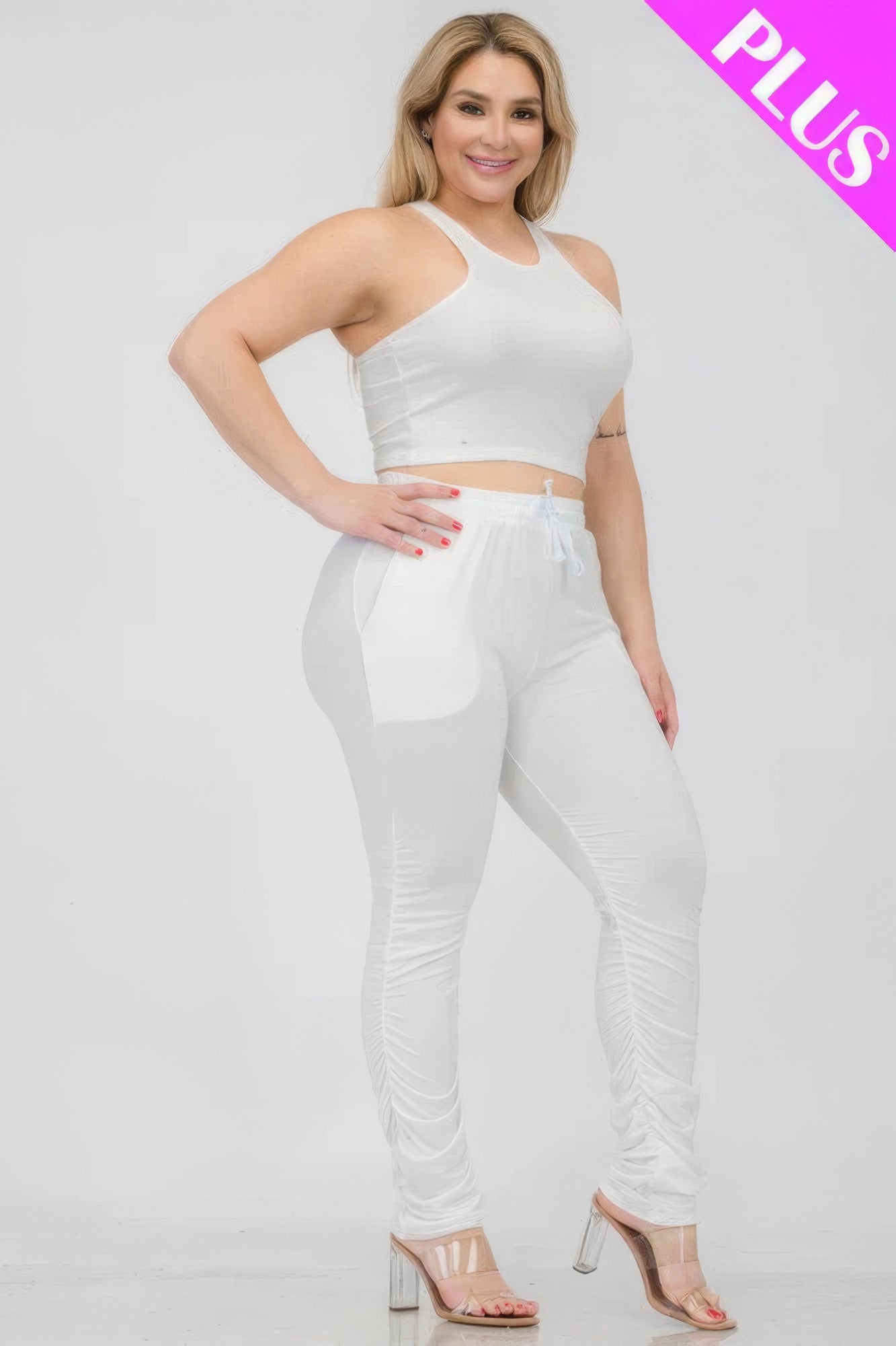 Plus Size Crop Tank Top & Ruched Pants Set - AV Fashion’s