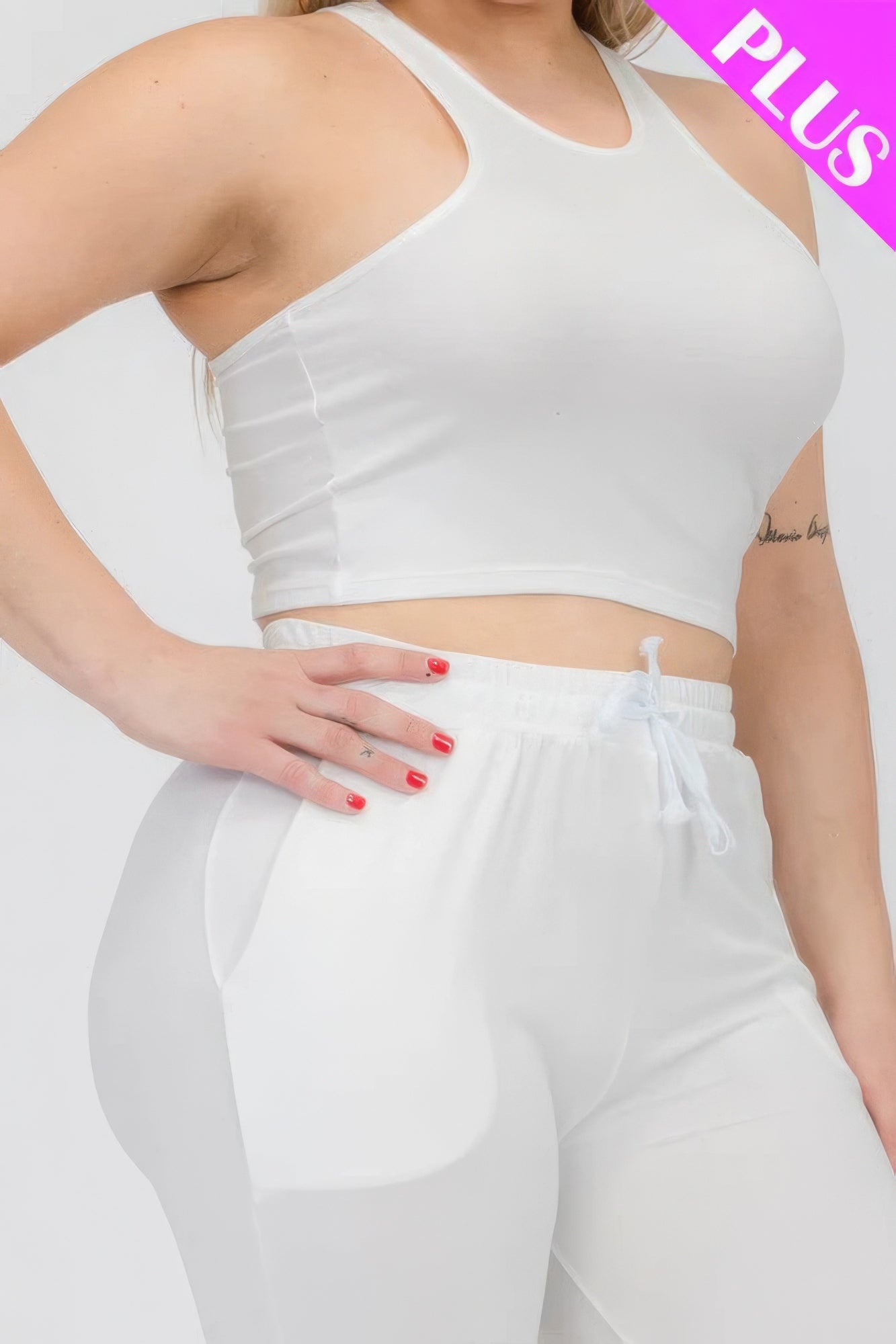 Plus Size Crop Tank Top & Ruched Pants Set - AV Fashion’s