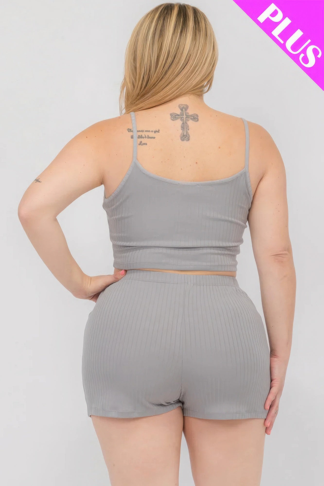 Plus Size Solid Ribbed Cami Top And Shorts Set - AV Fashion’s