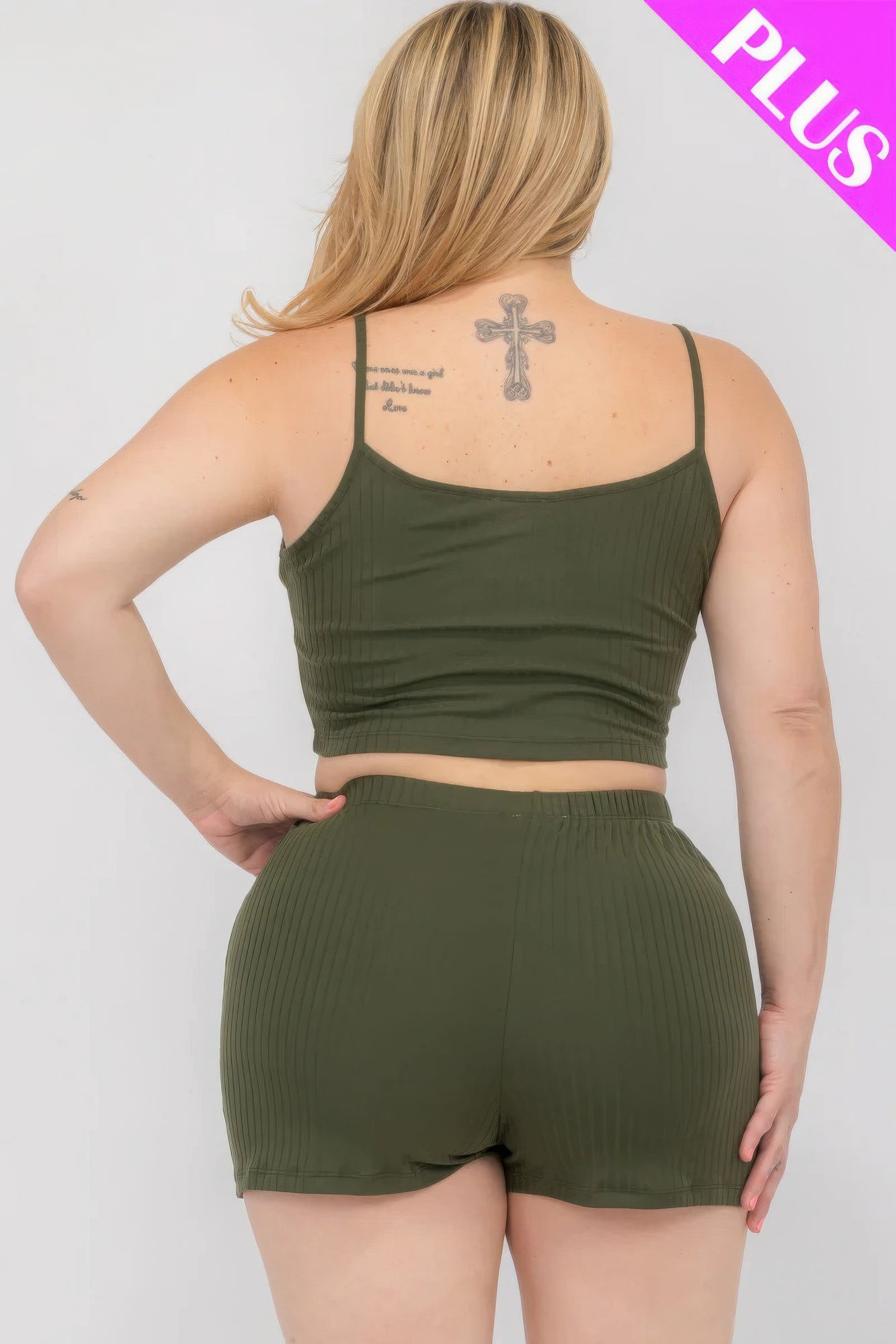 Plus Size Solid Ribbed Cami Top And Shorts Set - AV Fashion’s