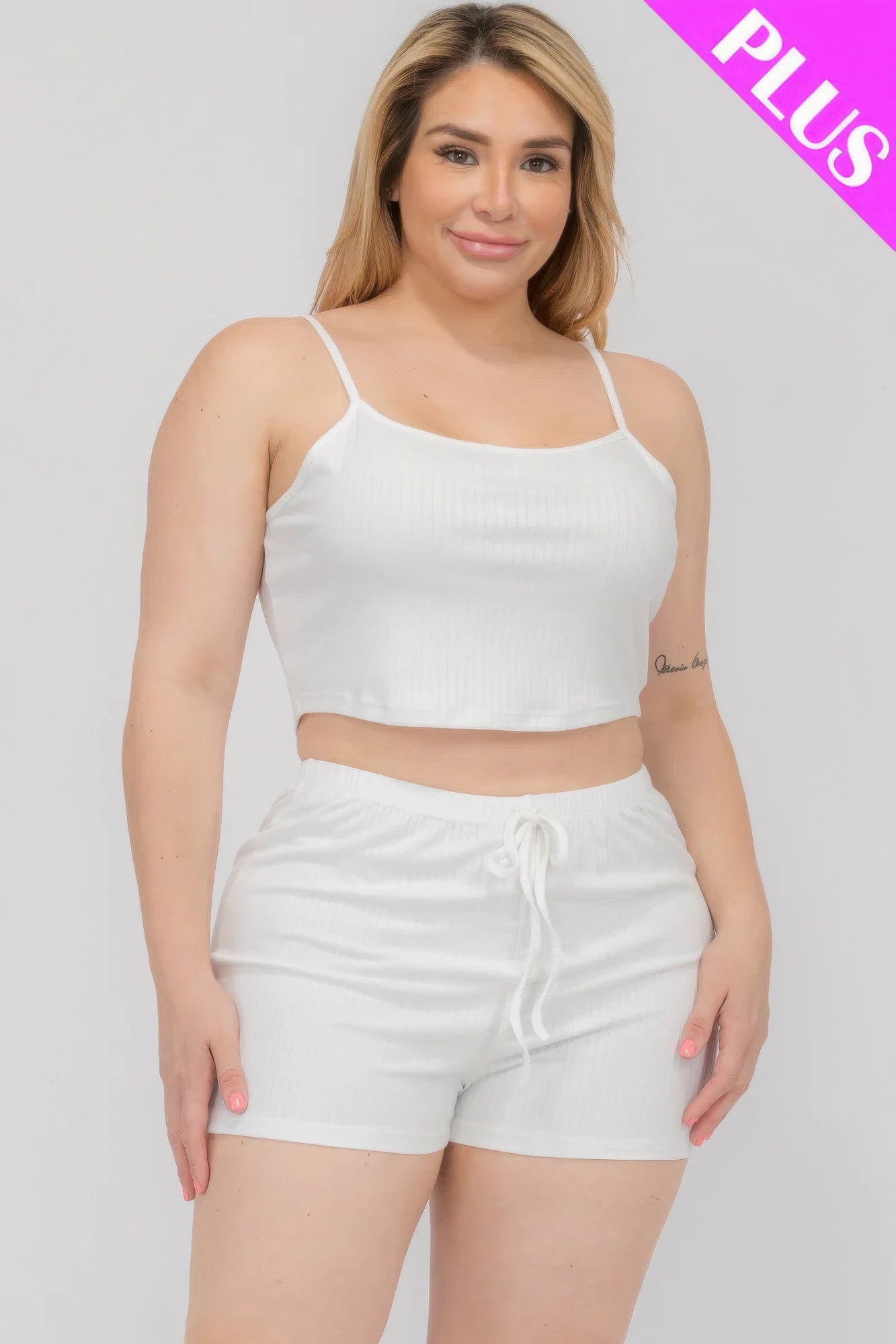Plus Size Solid Ribbed Cami Top And Shorts Set - AV Fashion’s