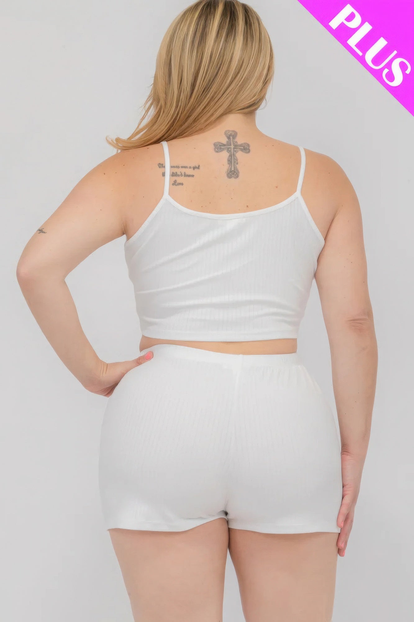 Plus Size Solid Ribbed Cami Top And Shorts Set - AV Fashion’s