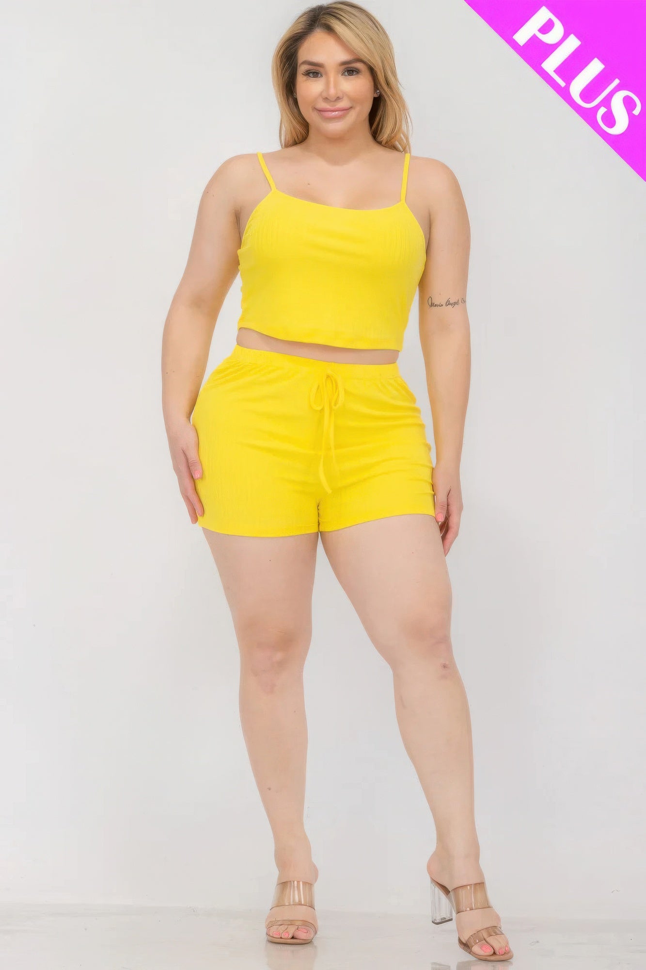Plus Size Solid Ribbed Cami Top And Shorts Set - AV Fashion’s