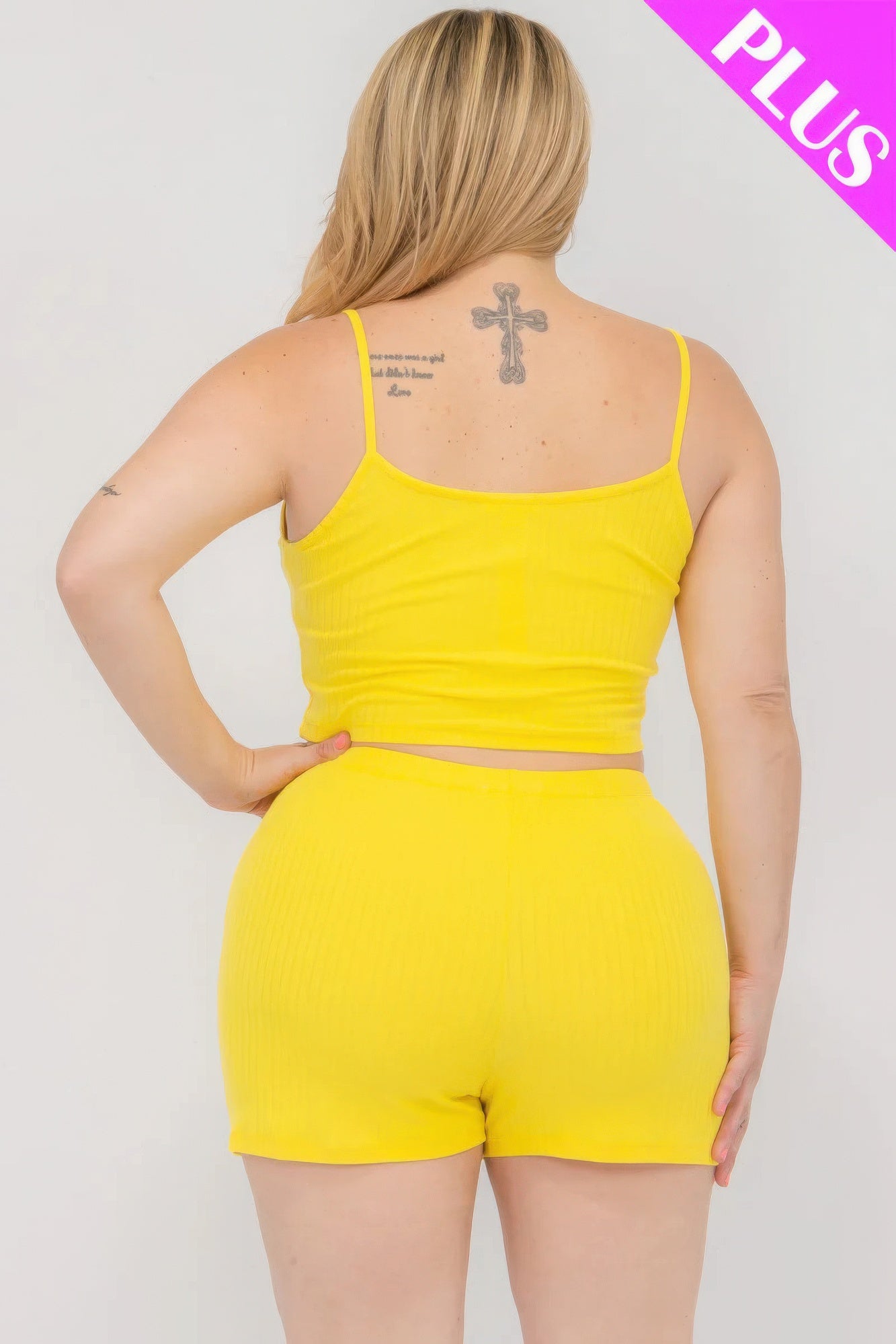 Plus Size Solid Ribbed Cami Top And Shorts Set - AV Fashion’s