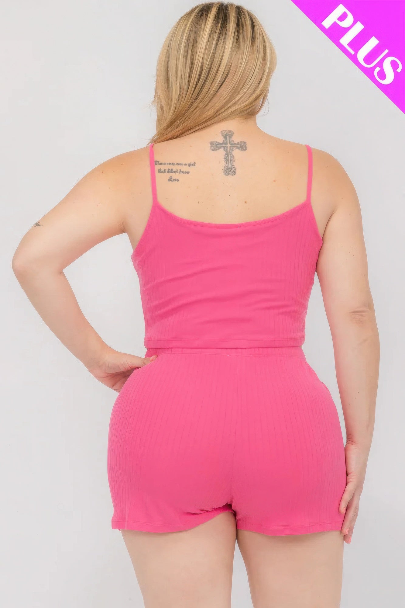 Plus Size Solid Ribbed Cami Top And Shorts Set - AV Fashion’s