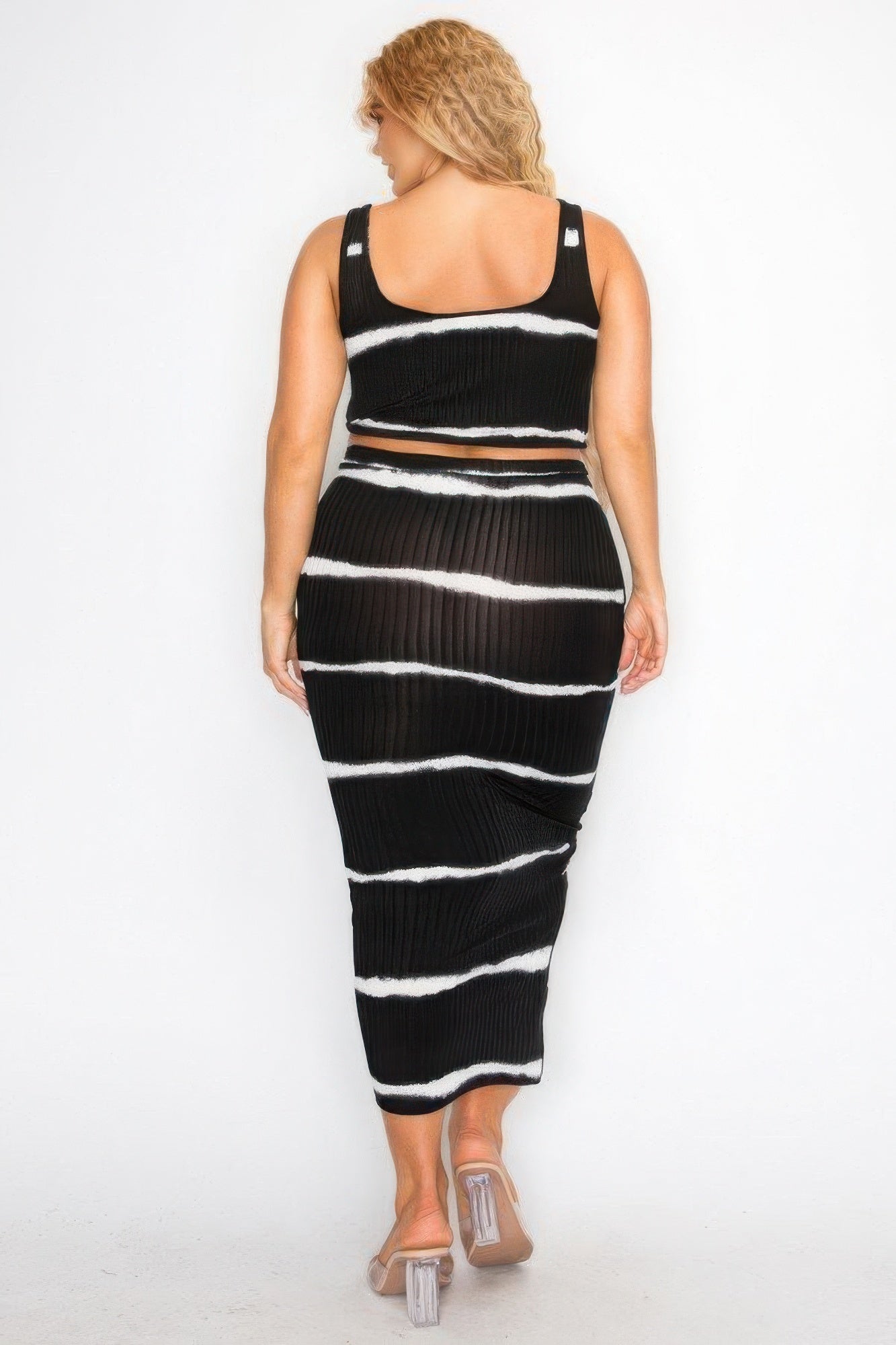 Plus sleeveless tie dye stripe 2 piece skirt set - AV Fashion’s