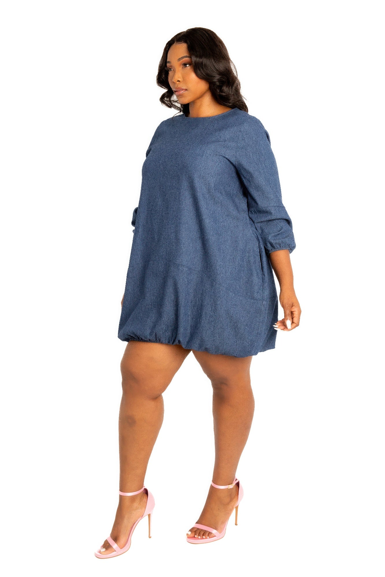Washed denim bubbled dress - AV Fashion’s
