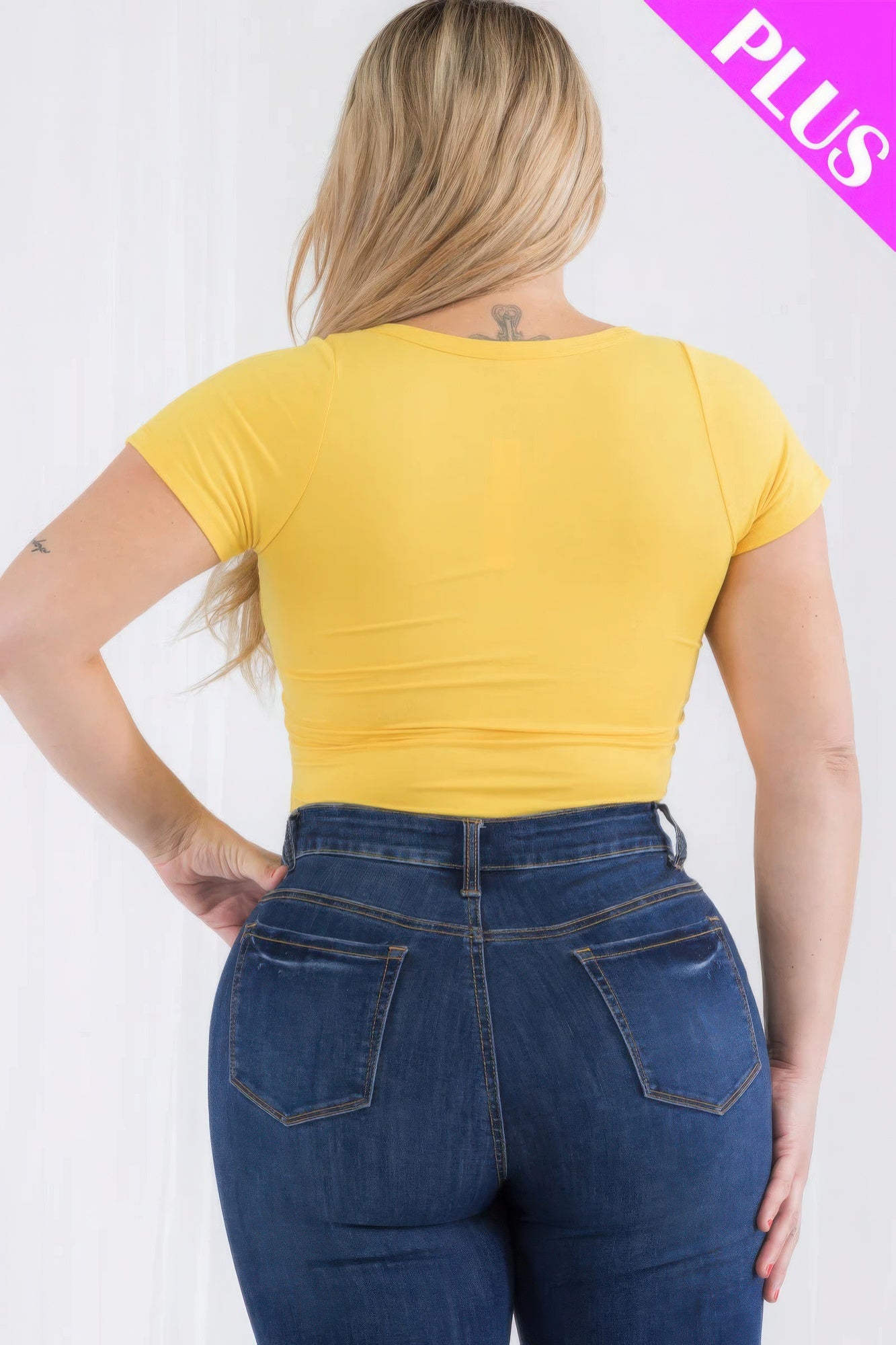 Plus Size Casual Split Neck Solid Short Sleeve Bodysuit - AV Fashion’s
