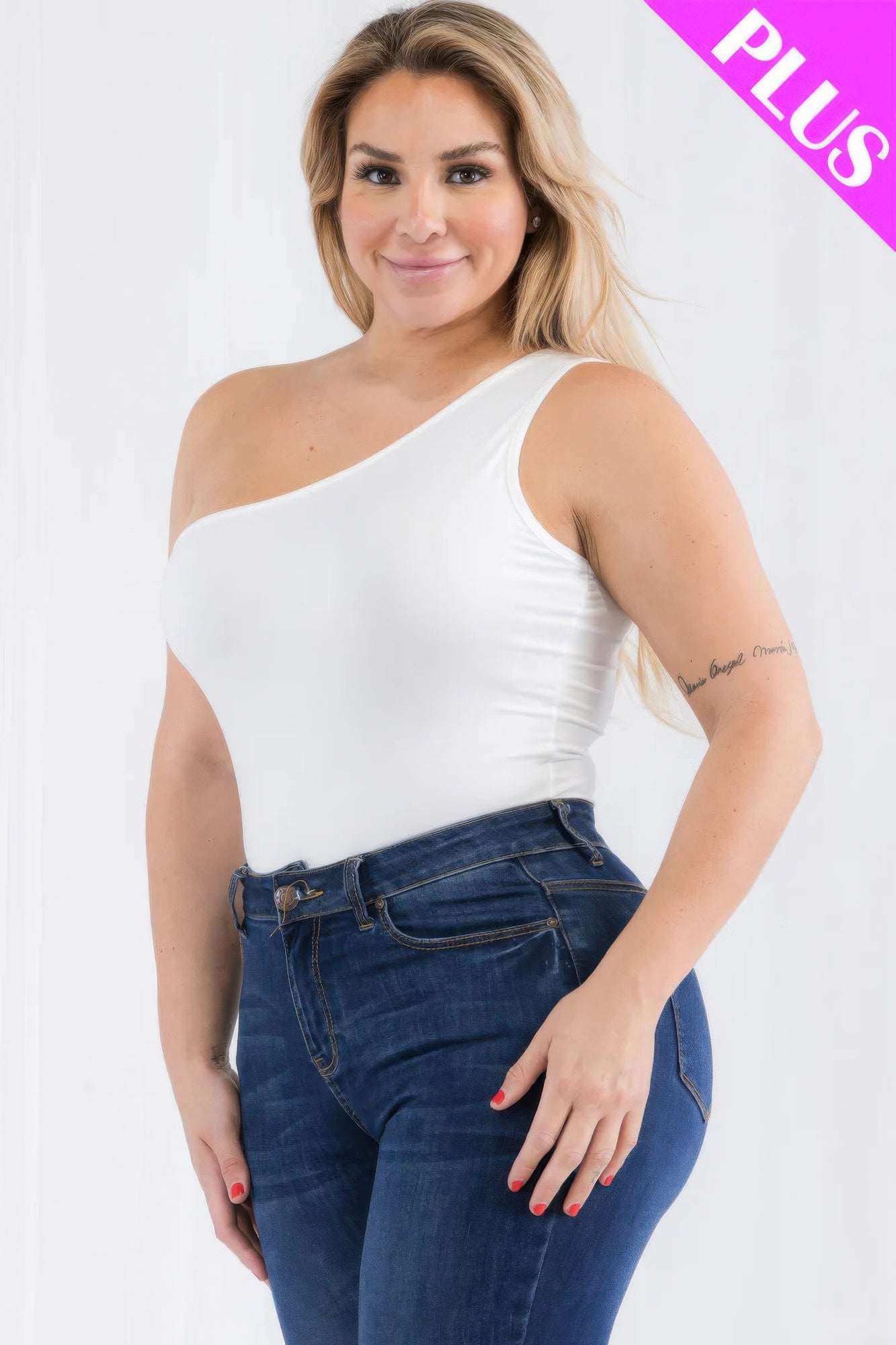 Plus size one shoulder solid casual bodysuit - AV Fashion’s