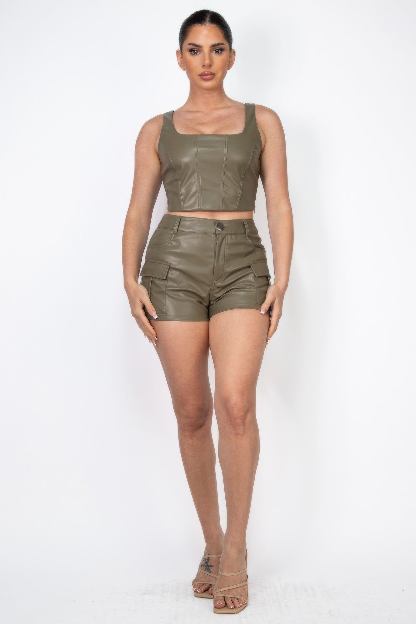 Faux Leather Cargo Mini Shorts - AV Fashion’s