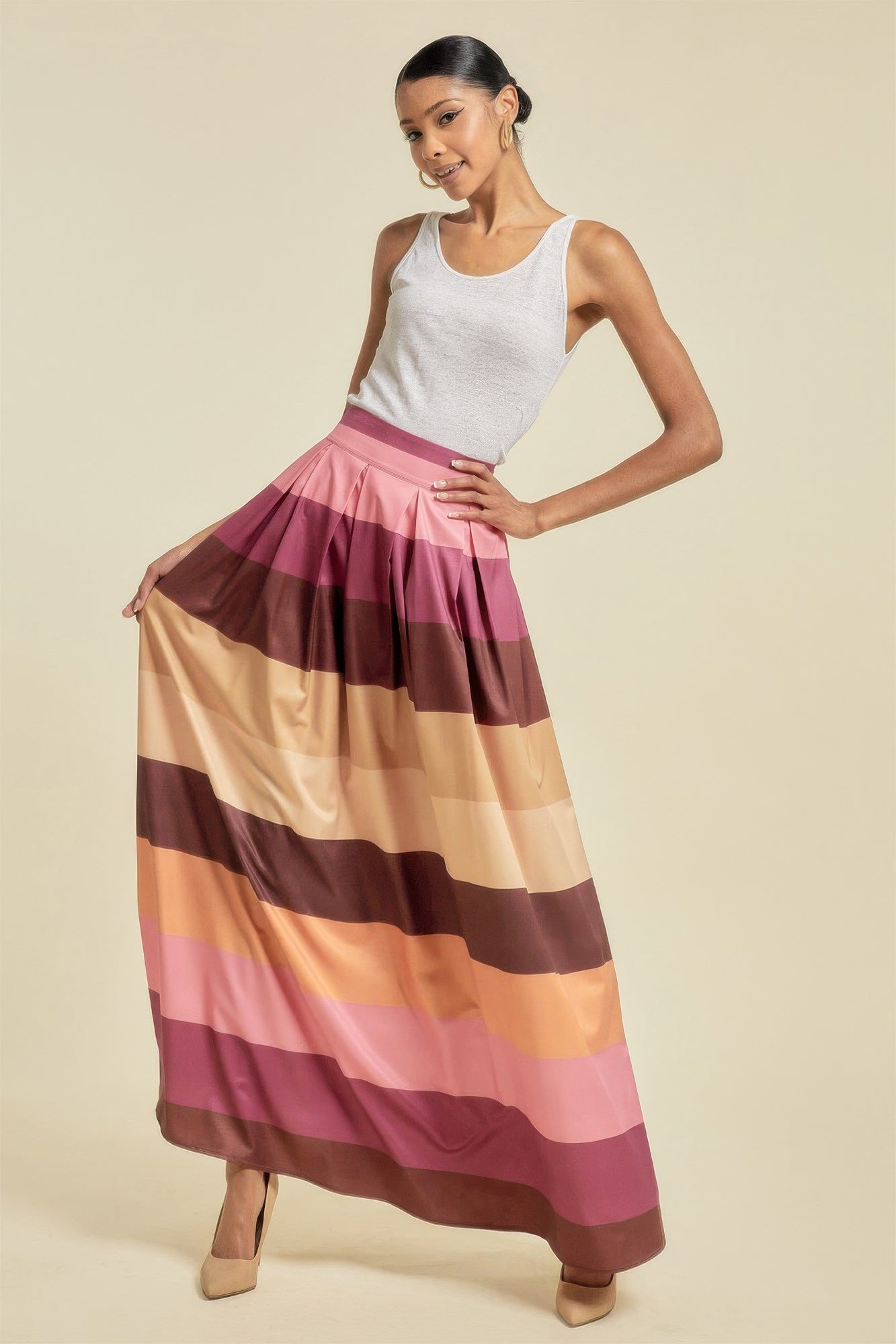Color Block Maxi Skirt With Pockets - AV Fashion’s