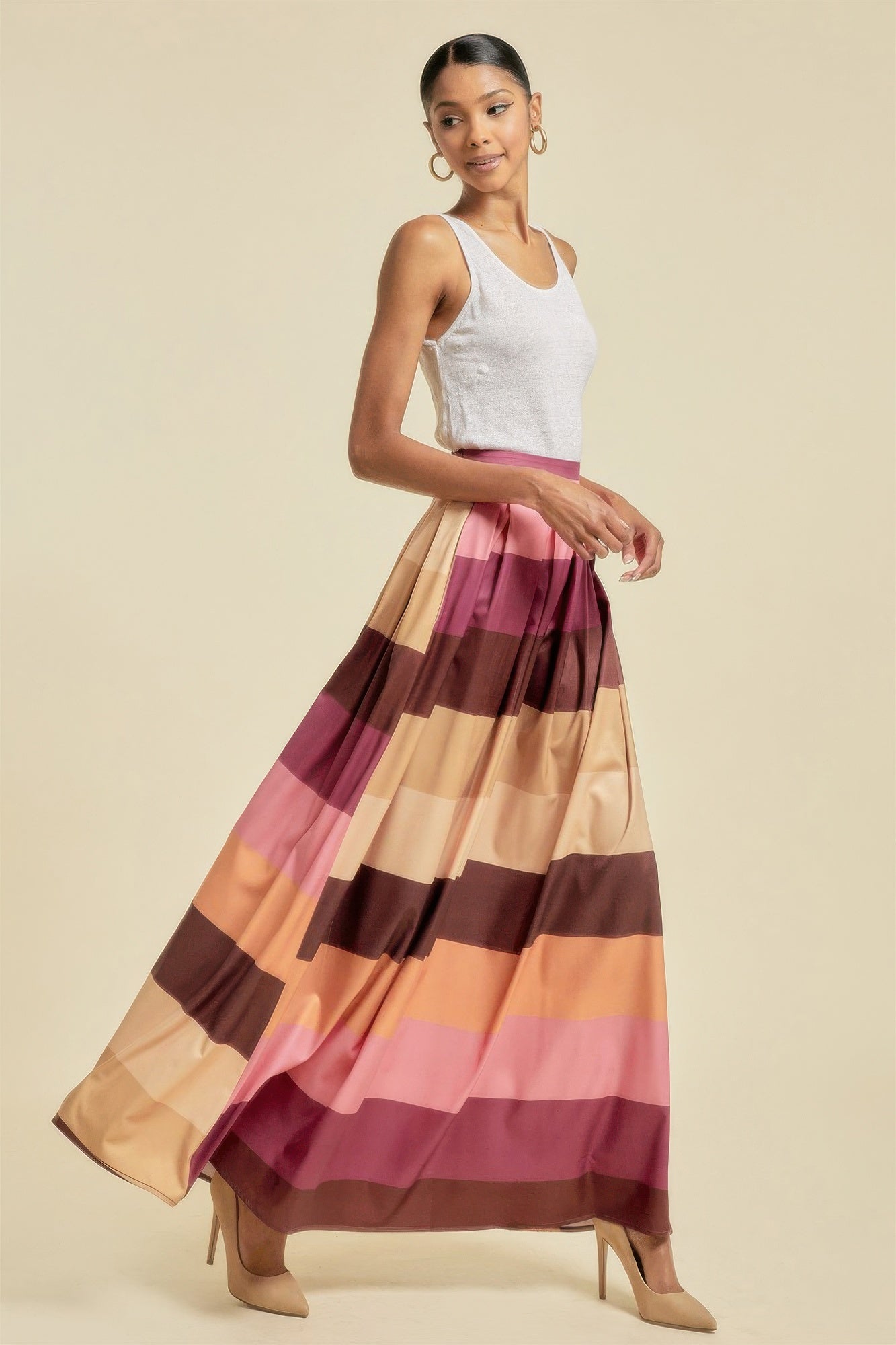 Color Block Maxi Skirt With Pockets - AV Fashion’s