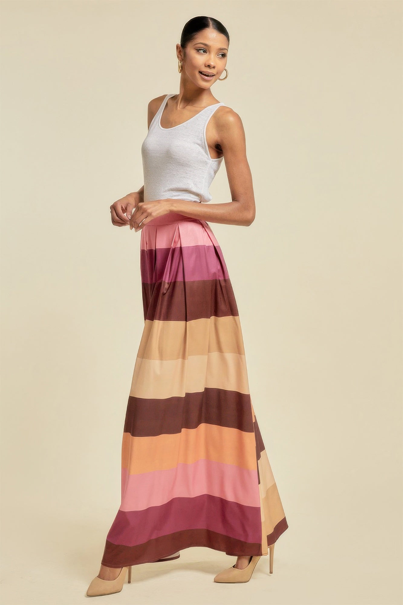 Color Block Maxi Skirt With Pockets - AV Fashion’s