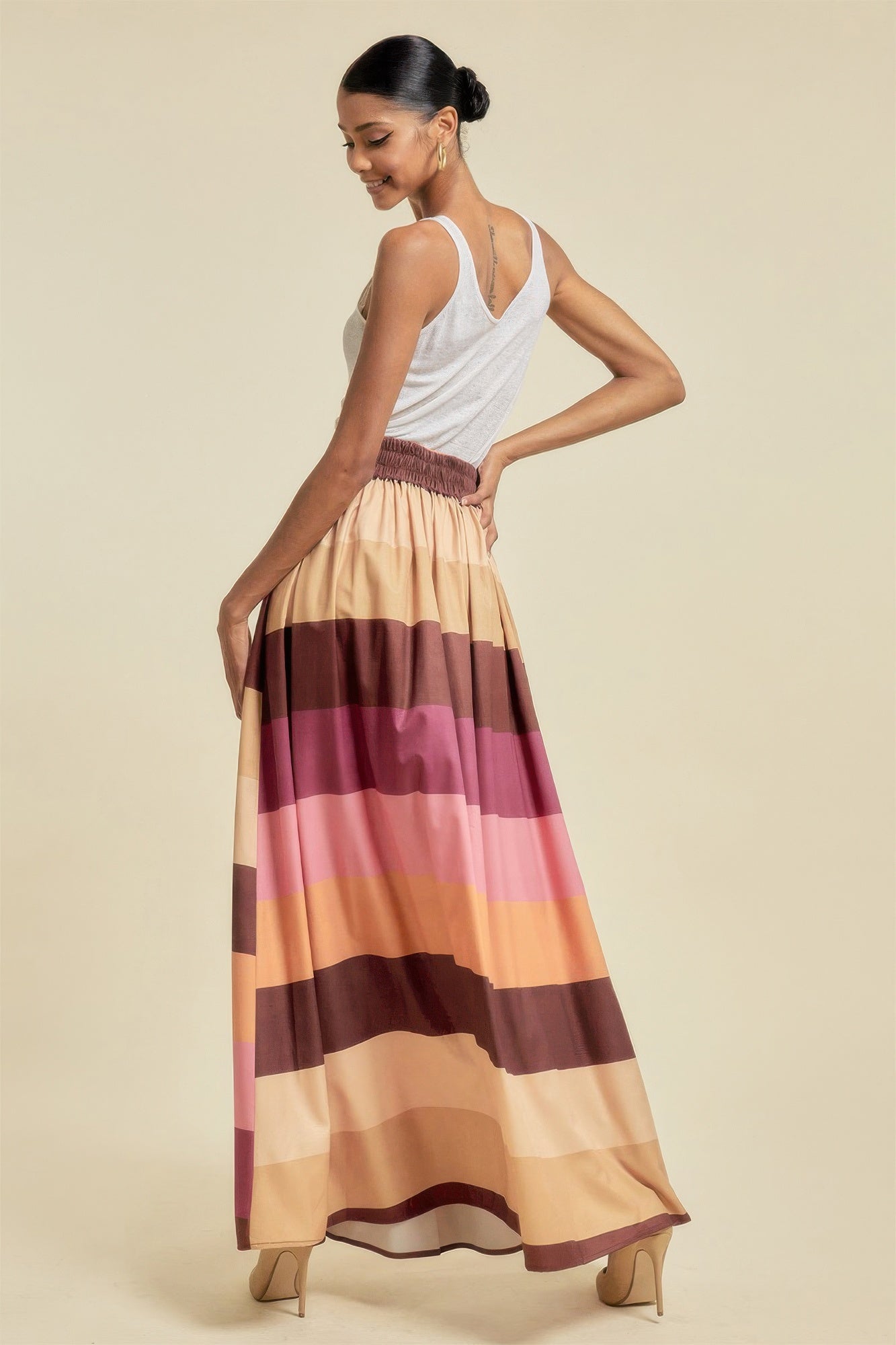 Color Block Maxi Skirt With Pockets - AV Fashion’s