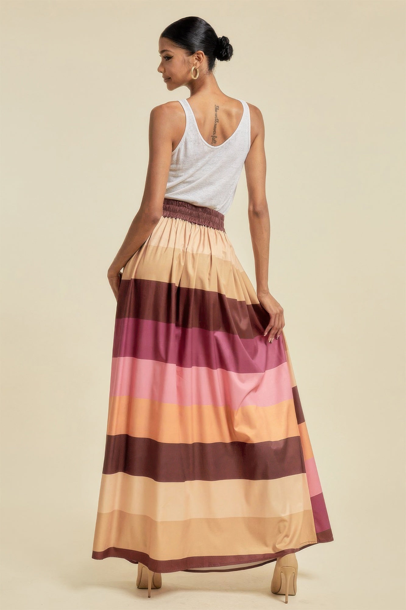 Color Block Maxi Skirt With Pockets - AV Fashion’s