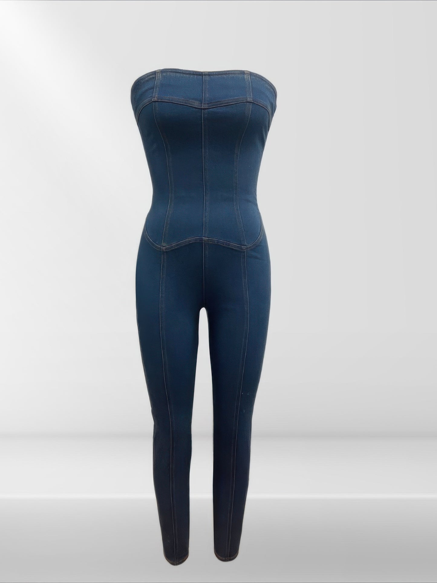 Strapless Denim Jumpsuit With Lace Up Back - AV Fashion’s