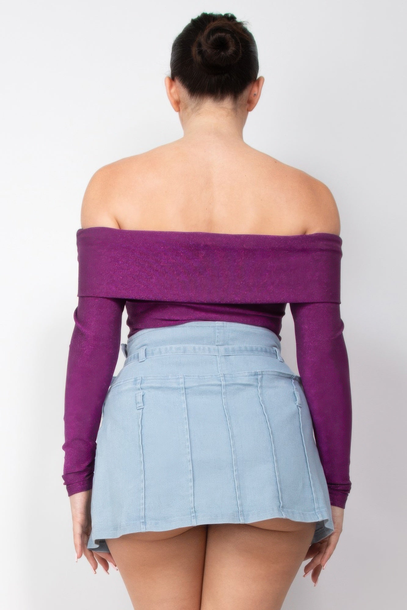 Off-shoulder Glittery Long Sleeve Bodysuit - AV Fashion’s