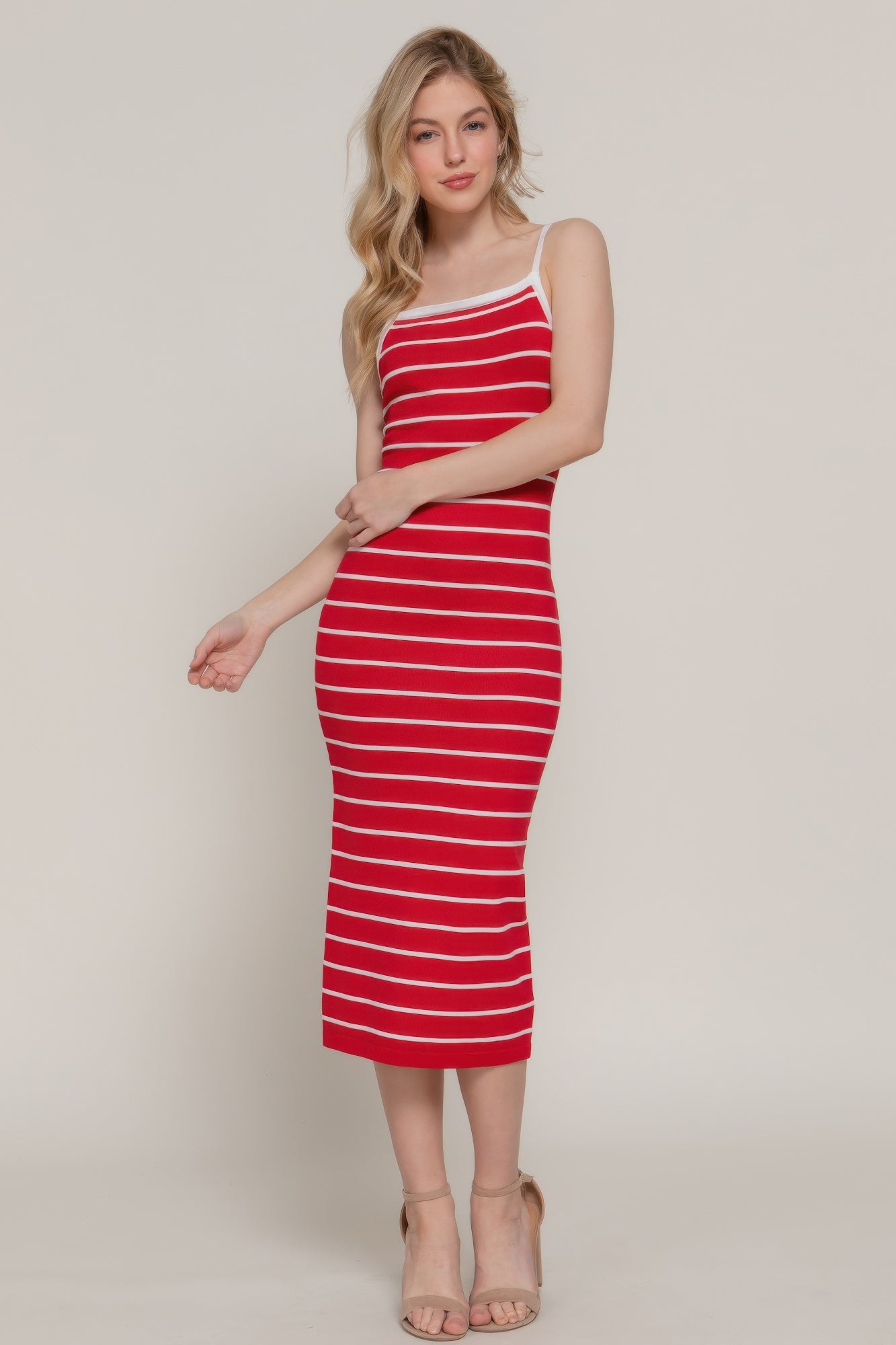 Straight Neck Stripe Spring Sweater Dress - AV Fashion’s