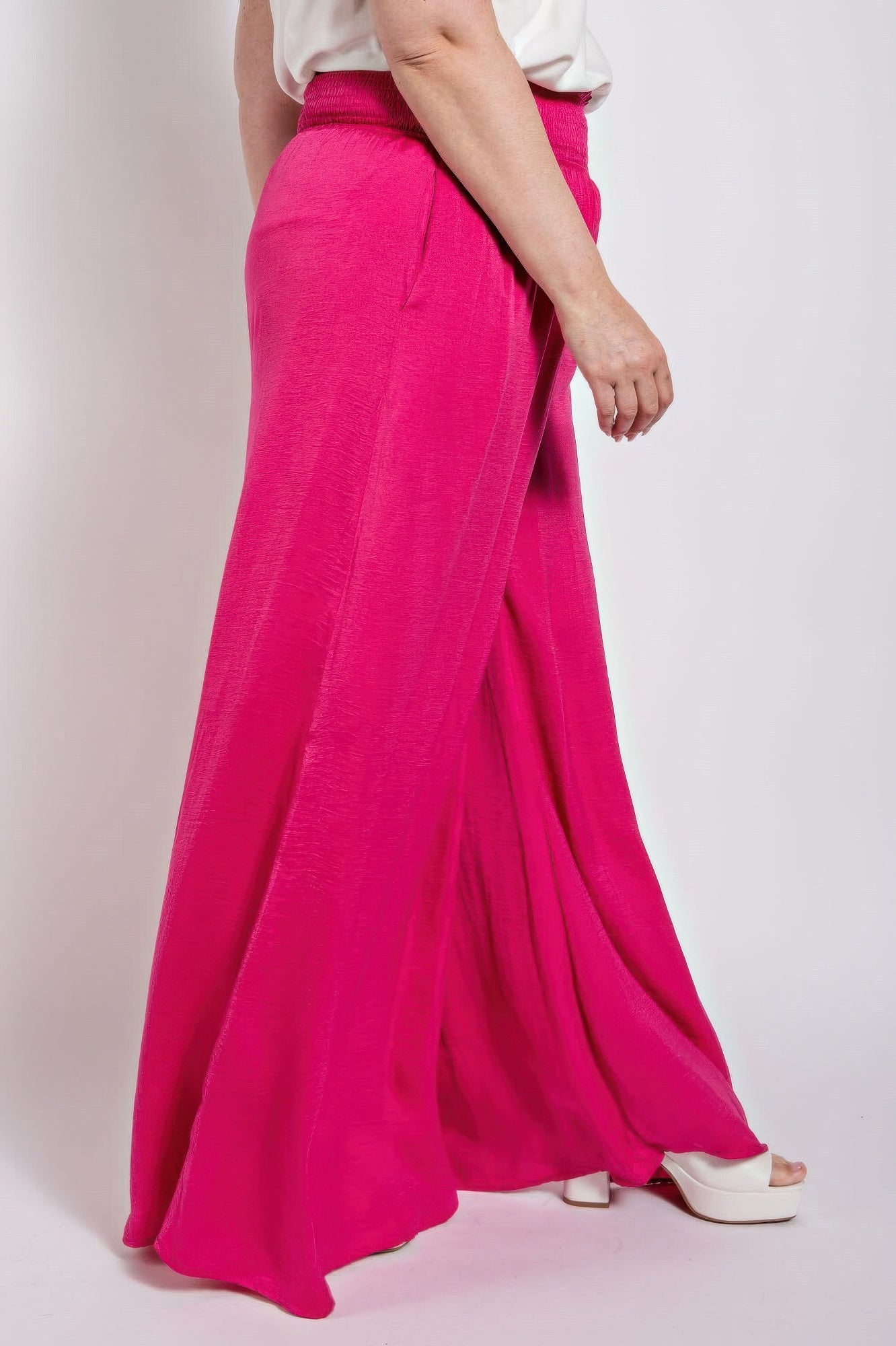 Washed Satin Wide Pants With Waist Smocked - AV Fashion’s