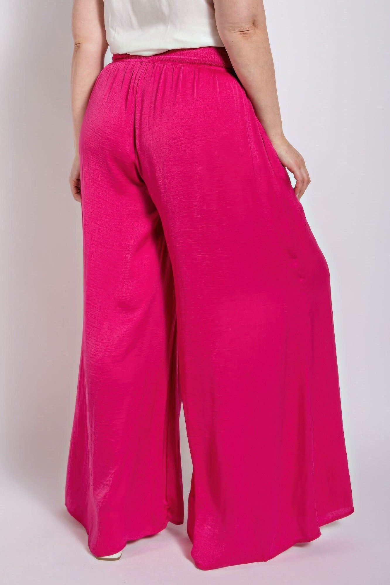 Washed Satin Wide Pants With Waist Smocked - AV Fashion’s