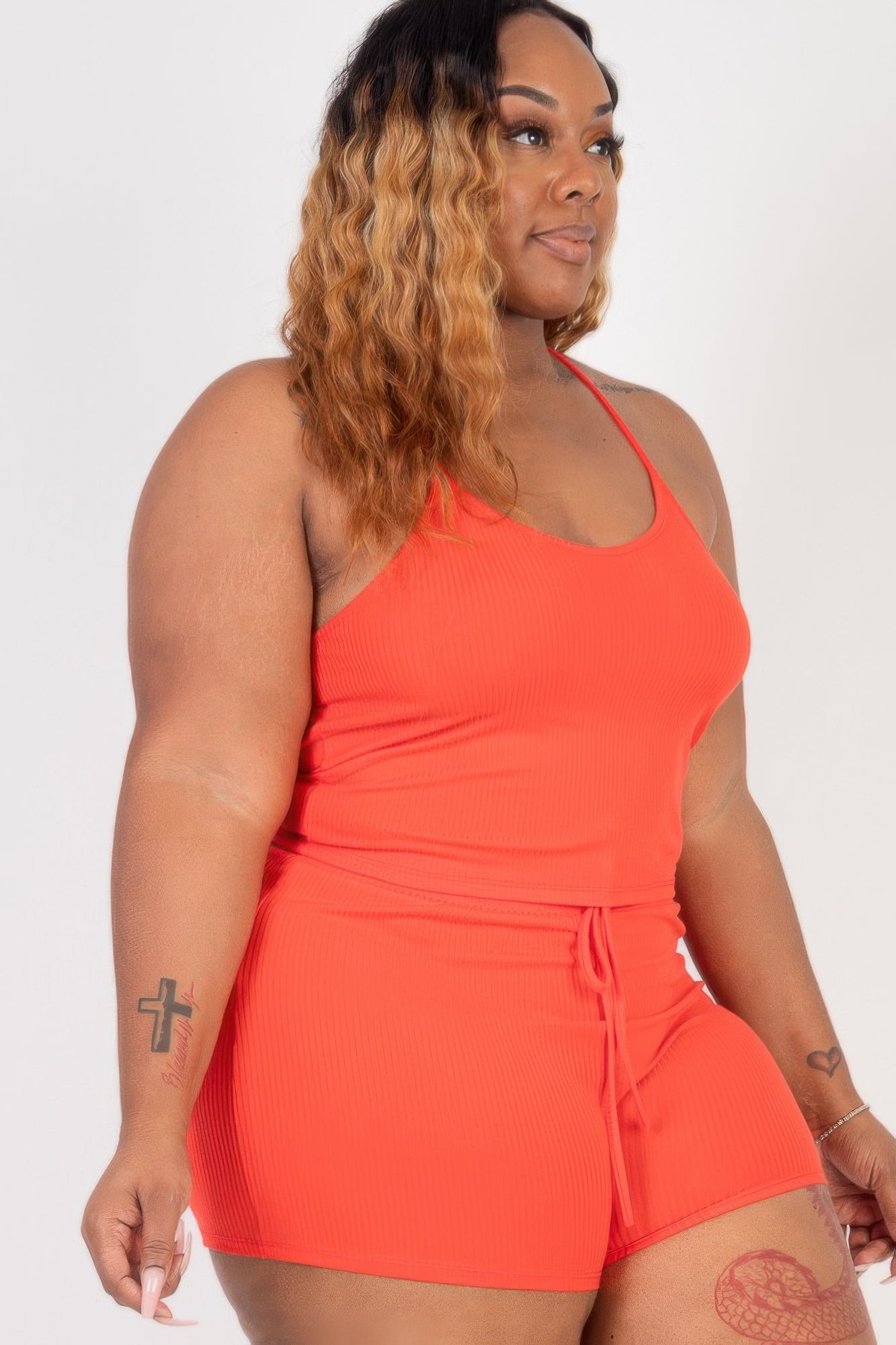 Plus Size Ribbed Crop Cami Top & Shorts Set - AV Fashion’s