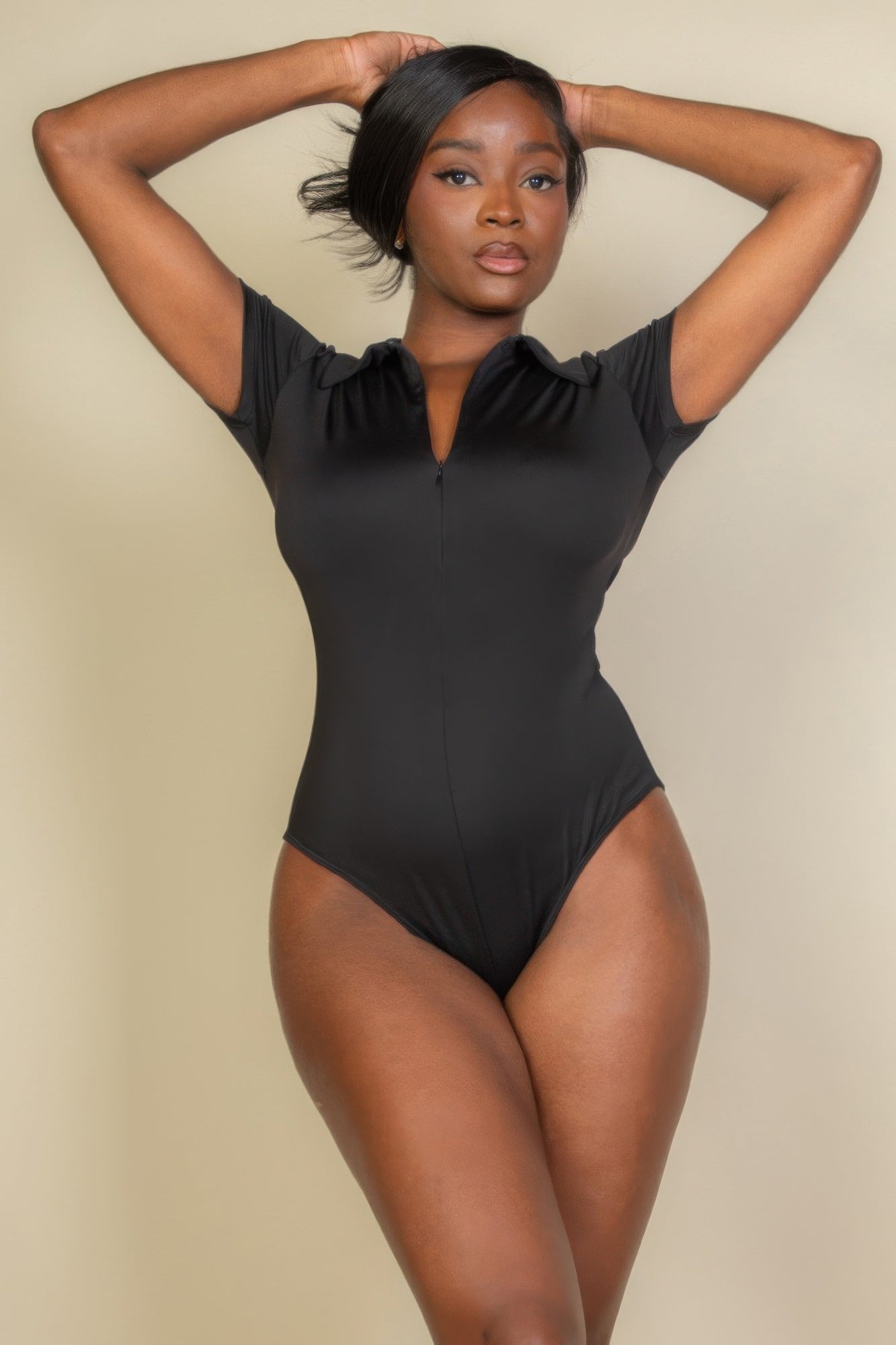 Zip Front Short Sleeve Bodysuit - AV Fashion’s