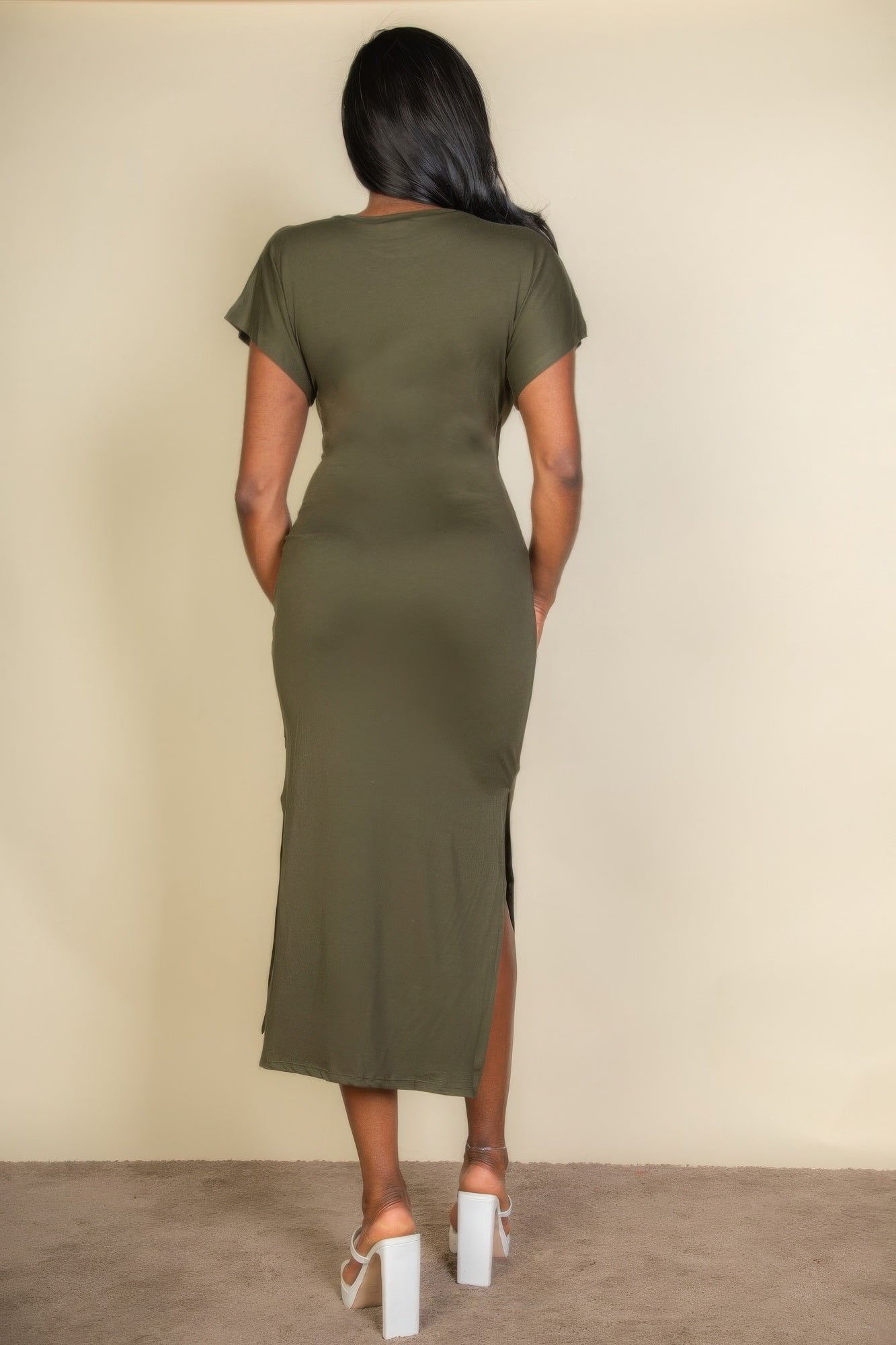 Tie Front Short Sleeve Side Slit Dress - AV Fashion’s