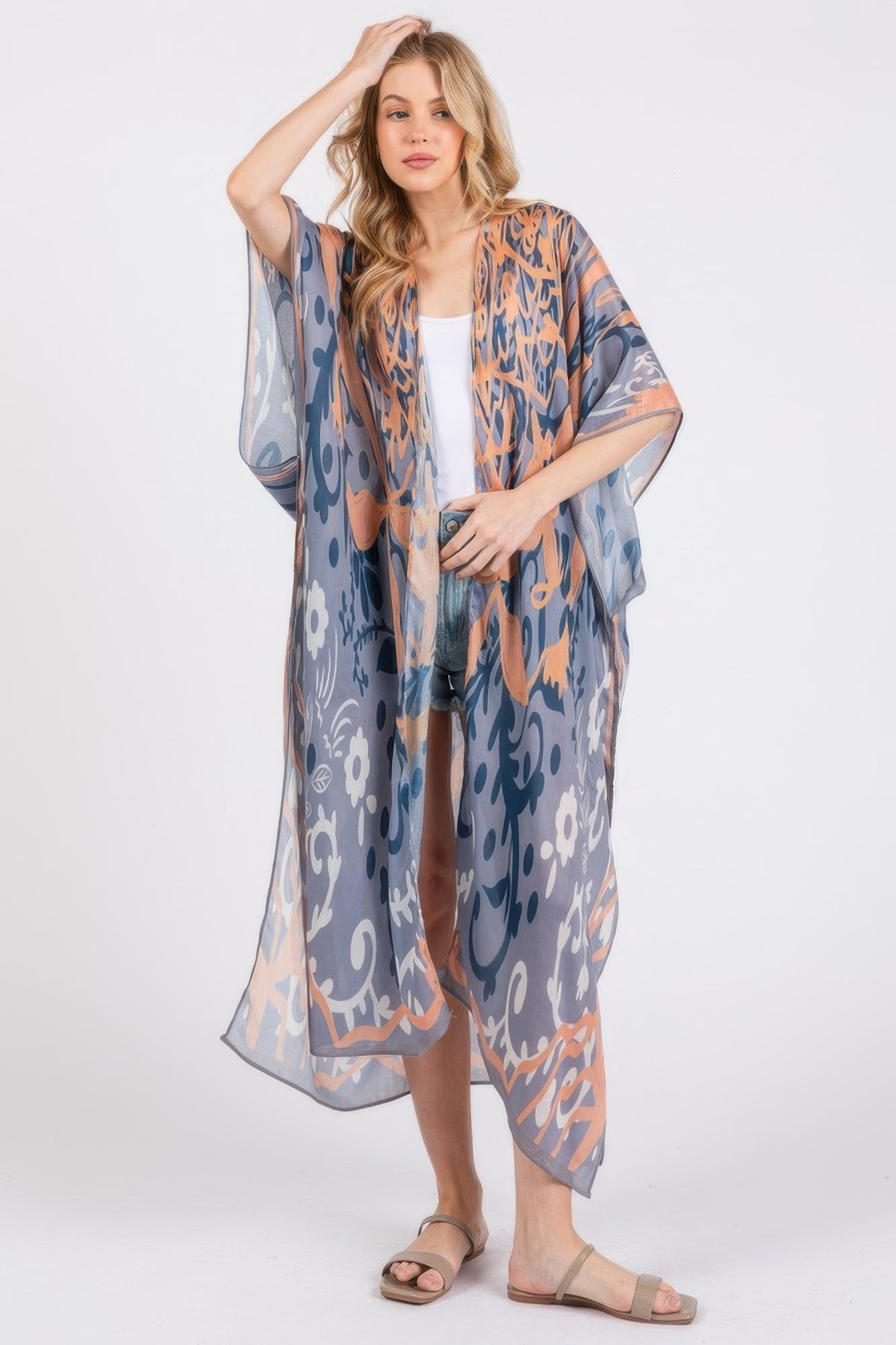 Boho Print Open Front Long Kimono - AV Fashion’s
