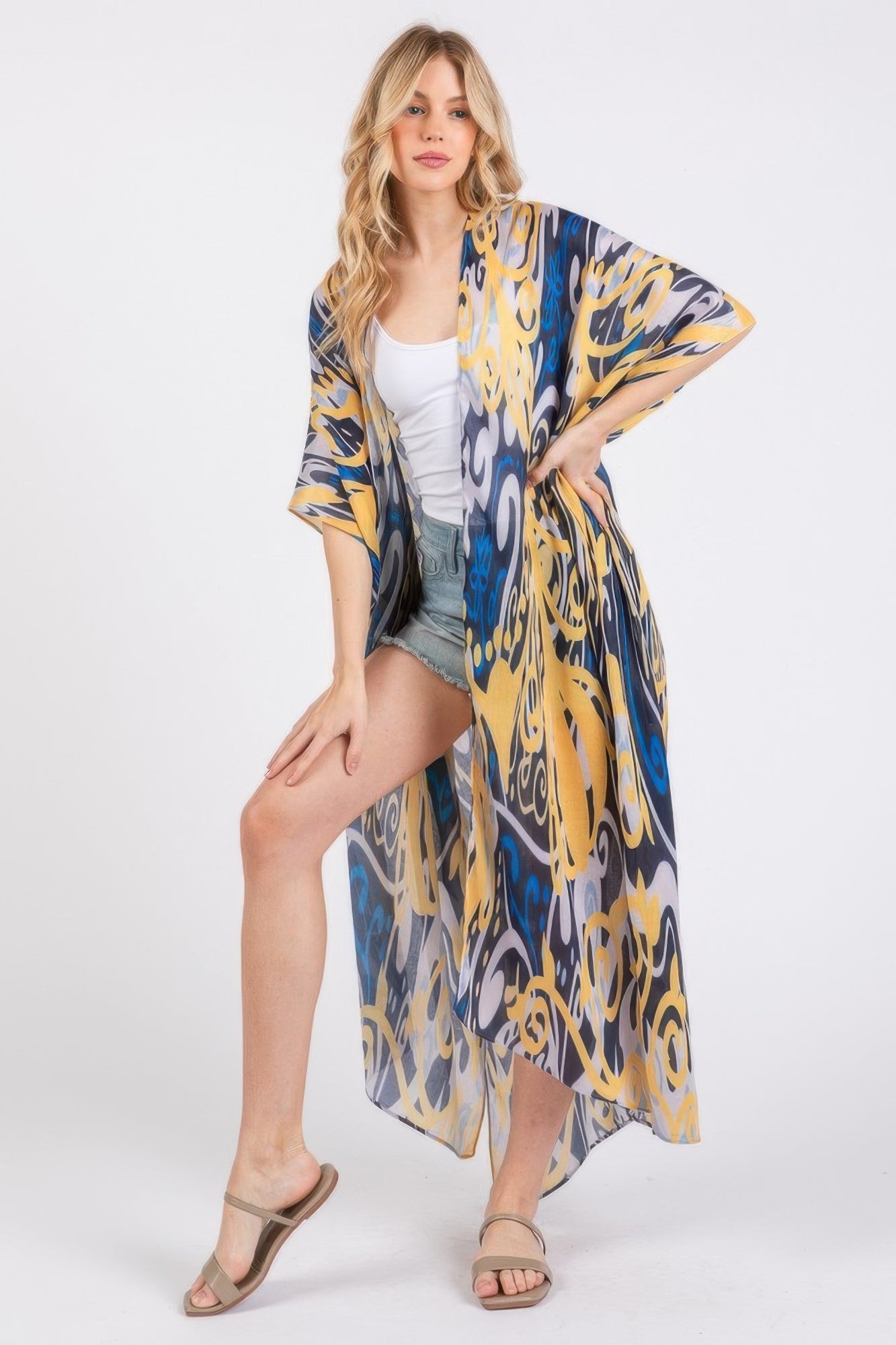 Boho Print Open Front Long Kimono - AV Fashion’s