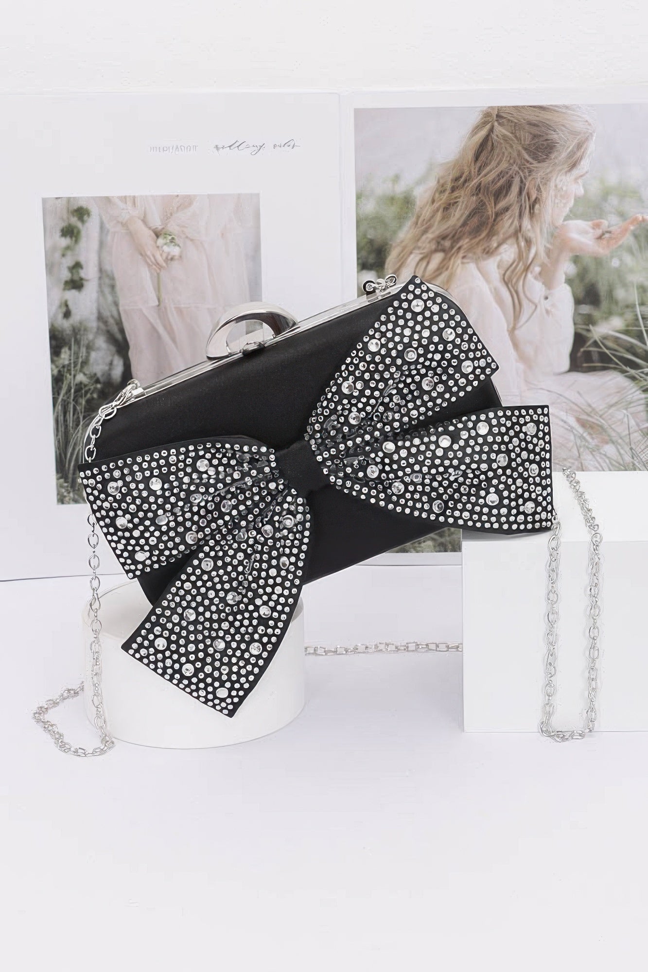 Rhinestone Hotfix Ribbon Nylon Hard Case Clutch - AV Fashion’s