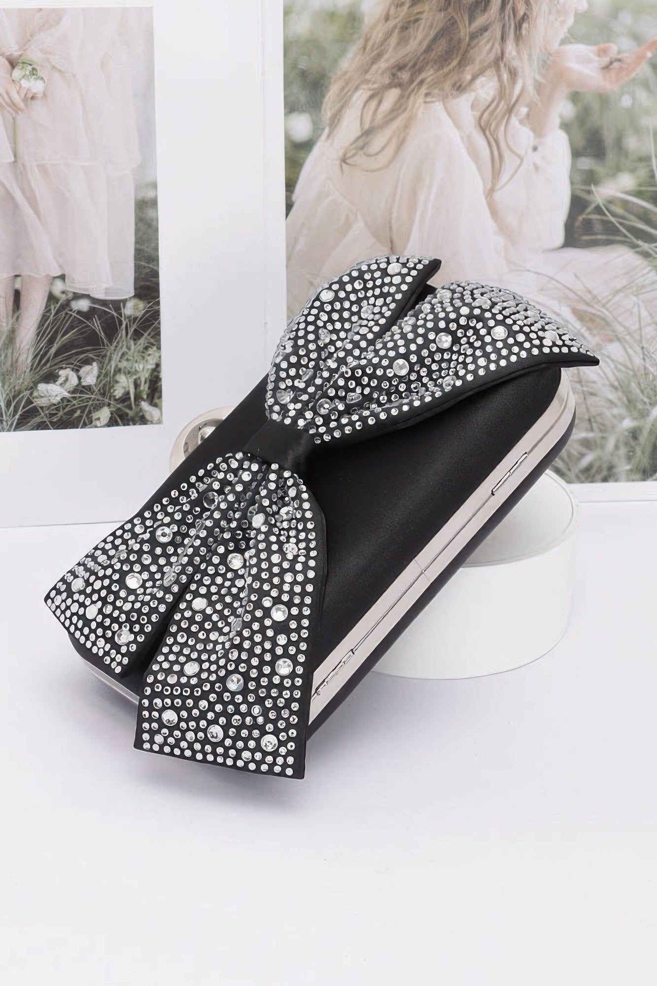 Rhinestone Hotfix Ribbon Nylon Hard Case Clutch - AV Fashion’s
