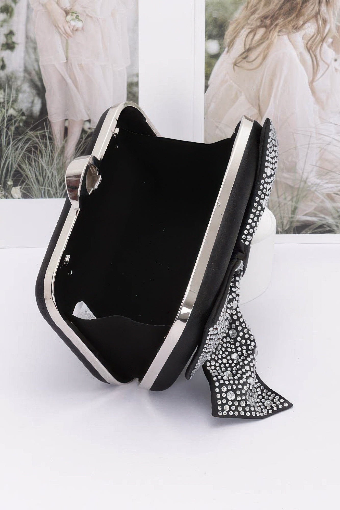 Rhinestone Hotfix Ribbon Nylon Hard Case Clutch - AV Fashion’s